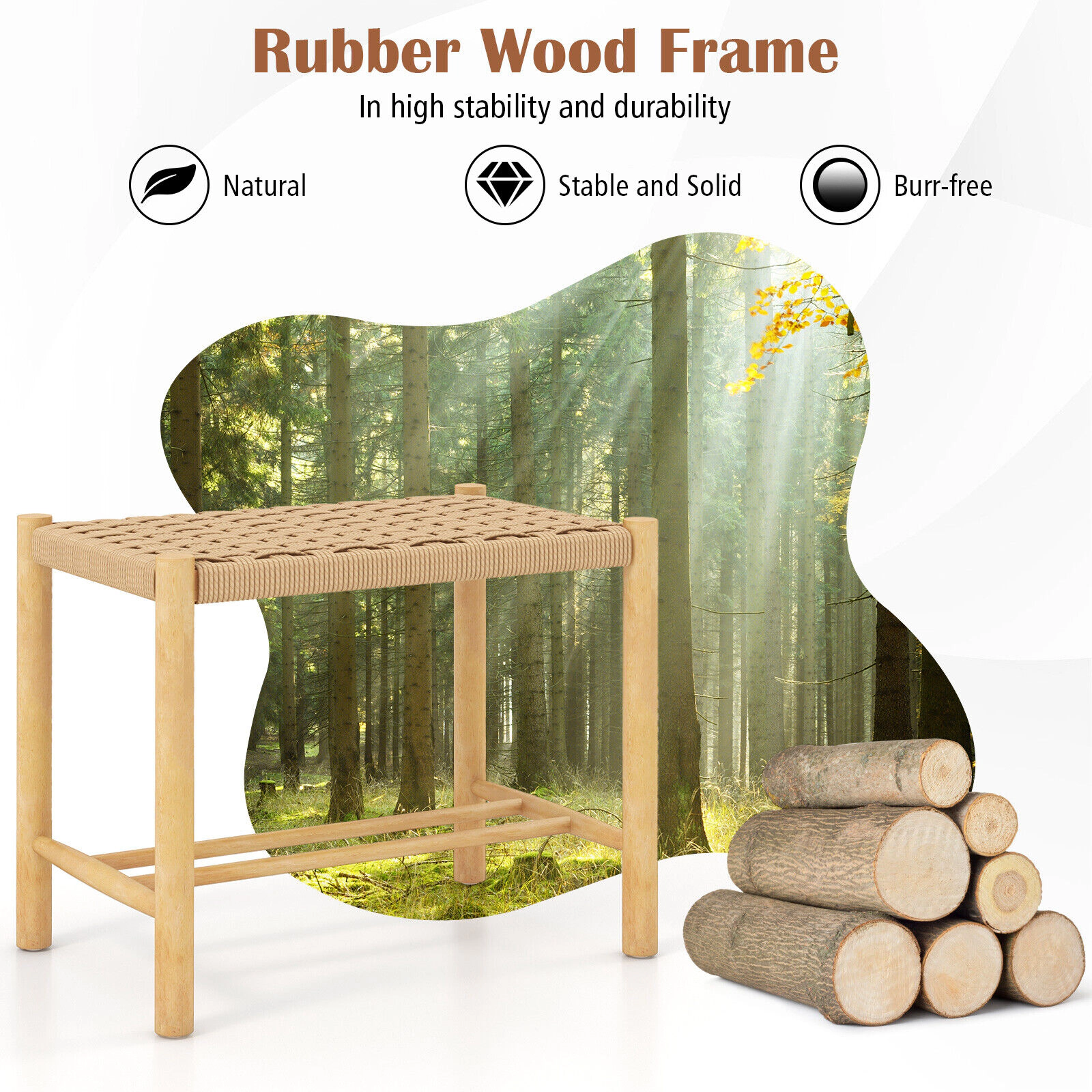 SUGIFT Woven Paper Rope Seat and Rubber Wood Frame Set of 2 Natural 18 in Dining Stools