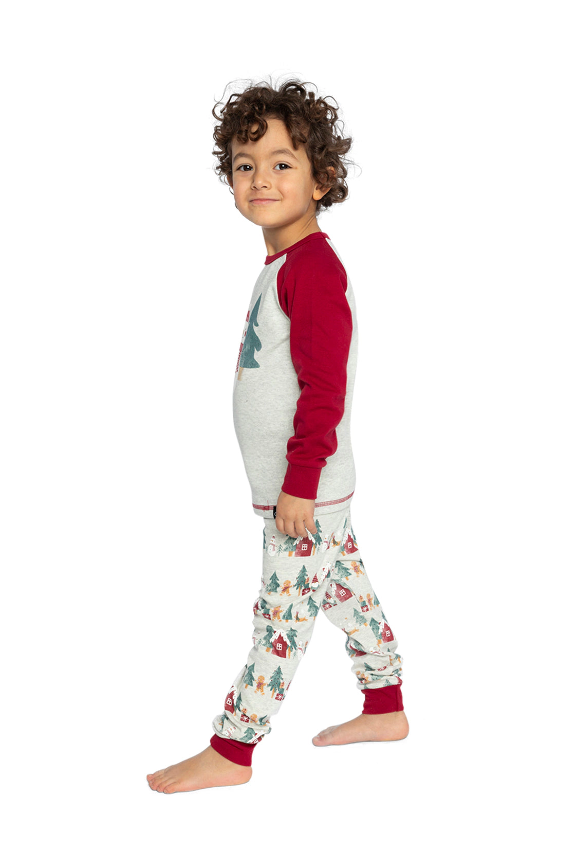 Deux par Unisex Organic Cotton Two Piece Christmas Print Pajama Top and Pants Set