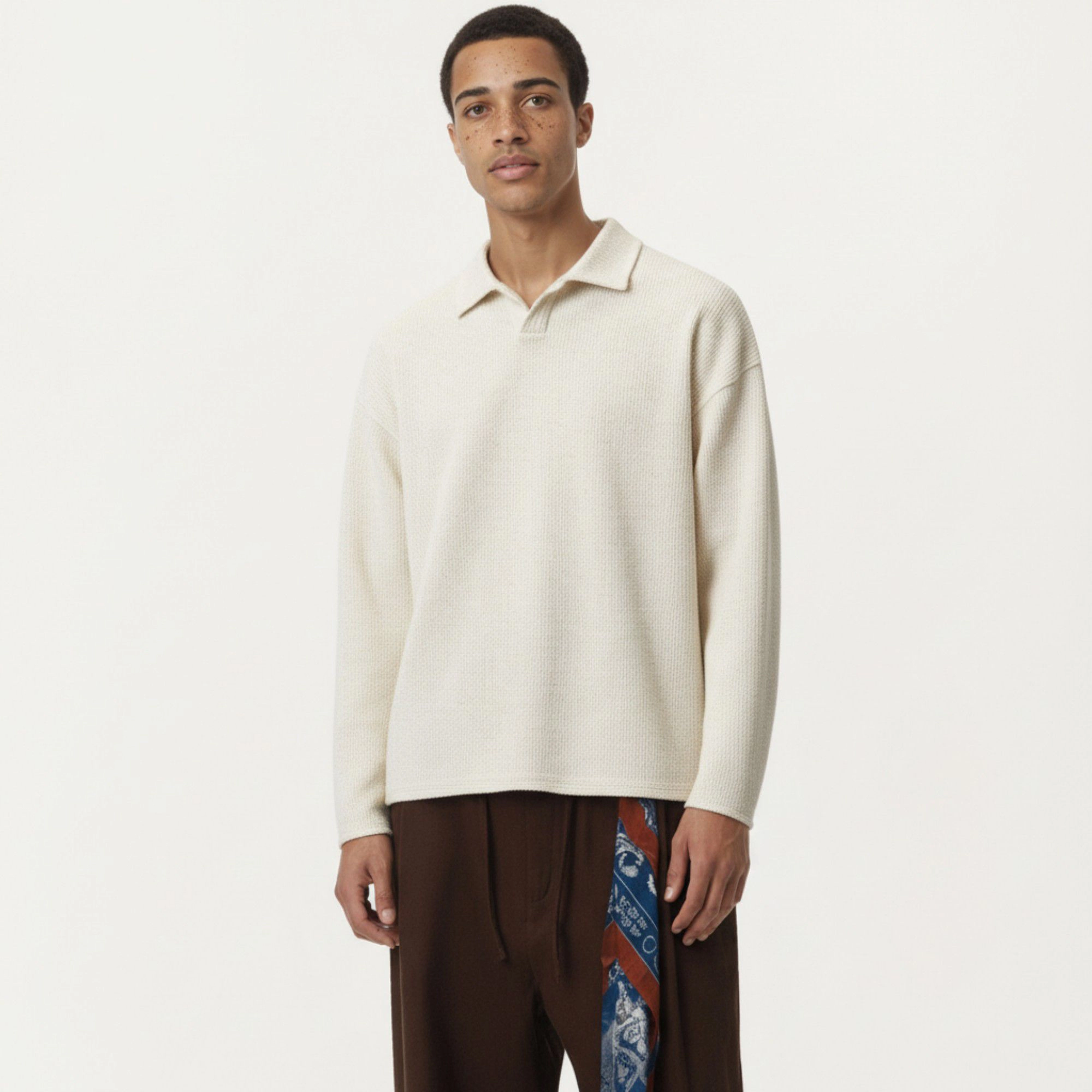 Anna-Kaci Men's Ribbed Long Sleeve Collared Pullover Top with Relaxed Fit
