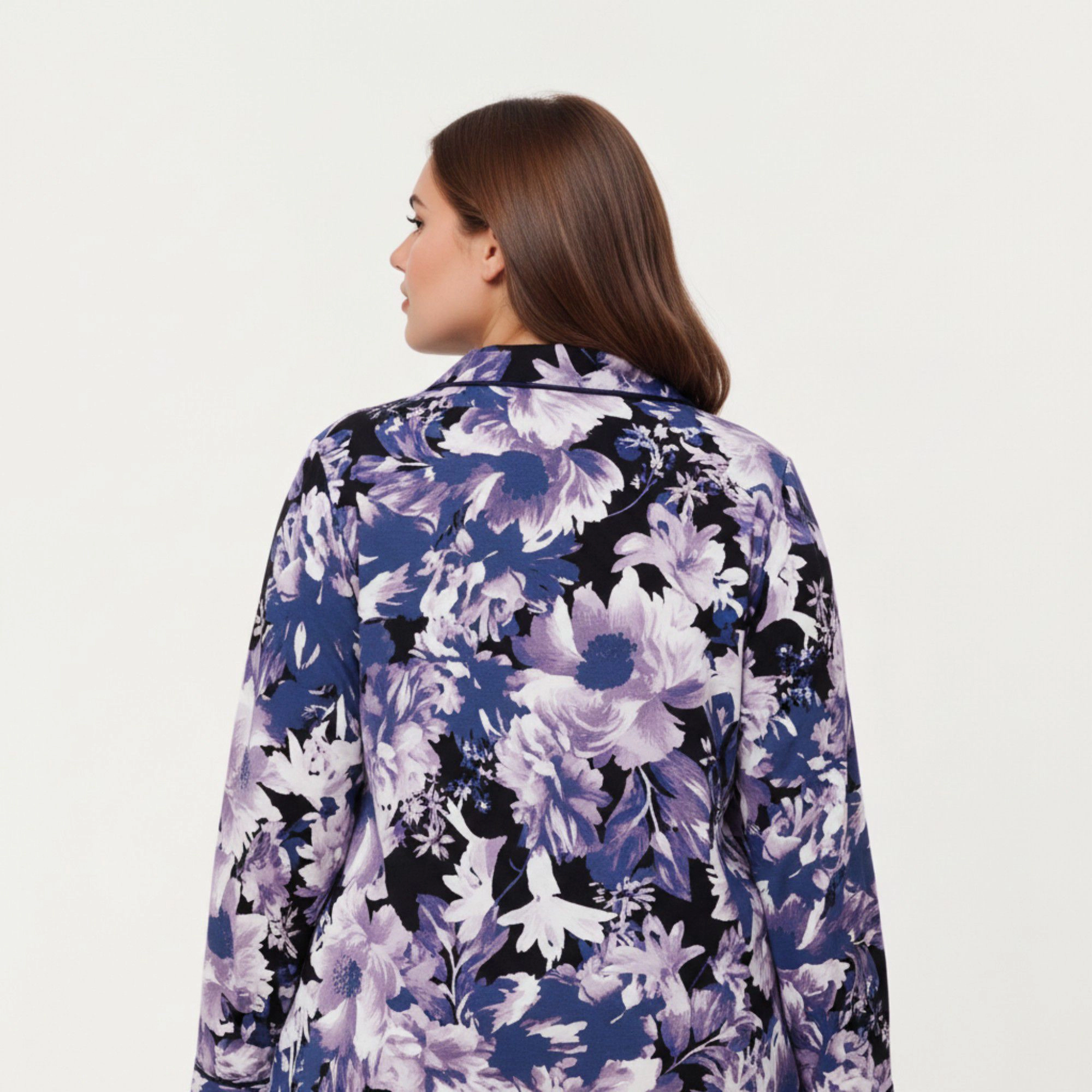 Anna-Kaci Women's Floral Print Long Sleeve Sleep Shirt Fabric Notched Collar Detail and Relaxed Above-Knee Silhouette