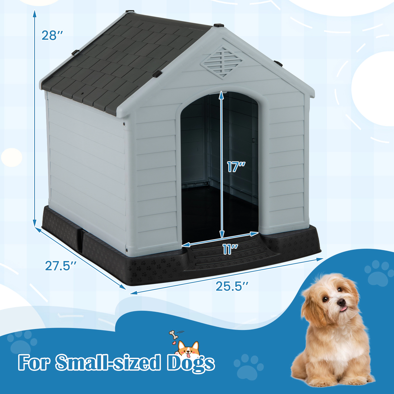 SUGIFT Gray Waterproof Plastic Dog House with Elevated Floor and Vented Roof 27-in W 25-in D 28-in H