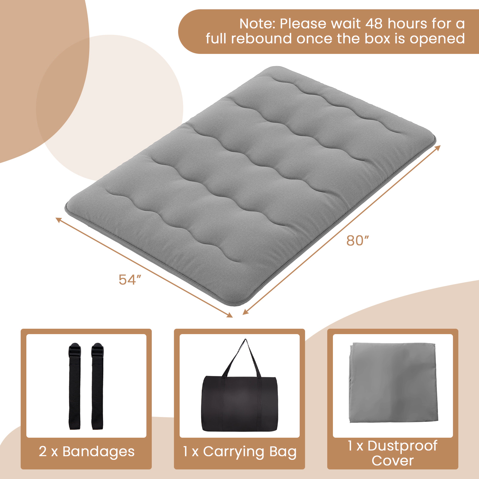 SUGIFT Full Size 5-Layer Folding Futon Mattress Machine Washable Cover Carry Bag 4-in Thick 250-lb Capacity Gray