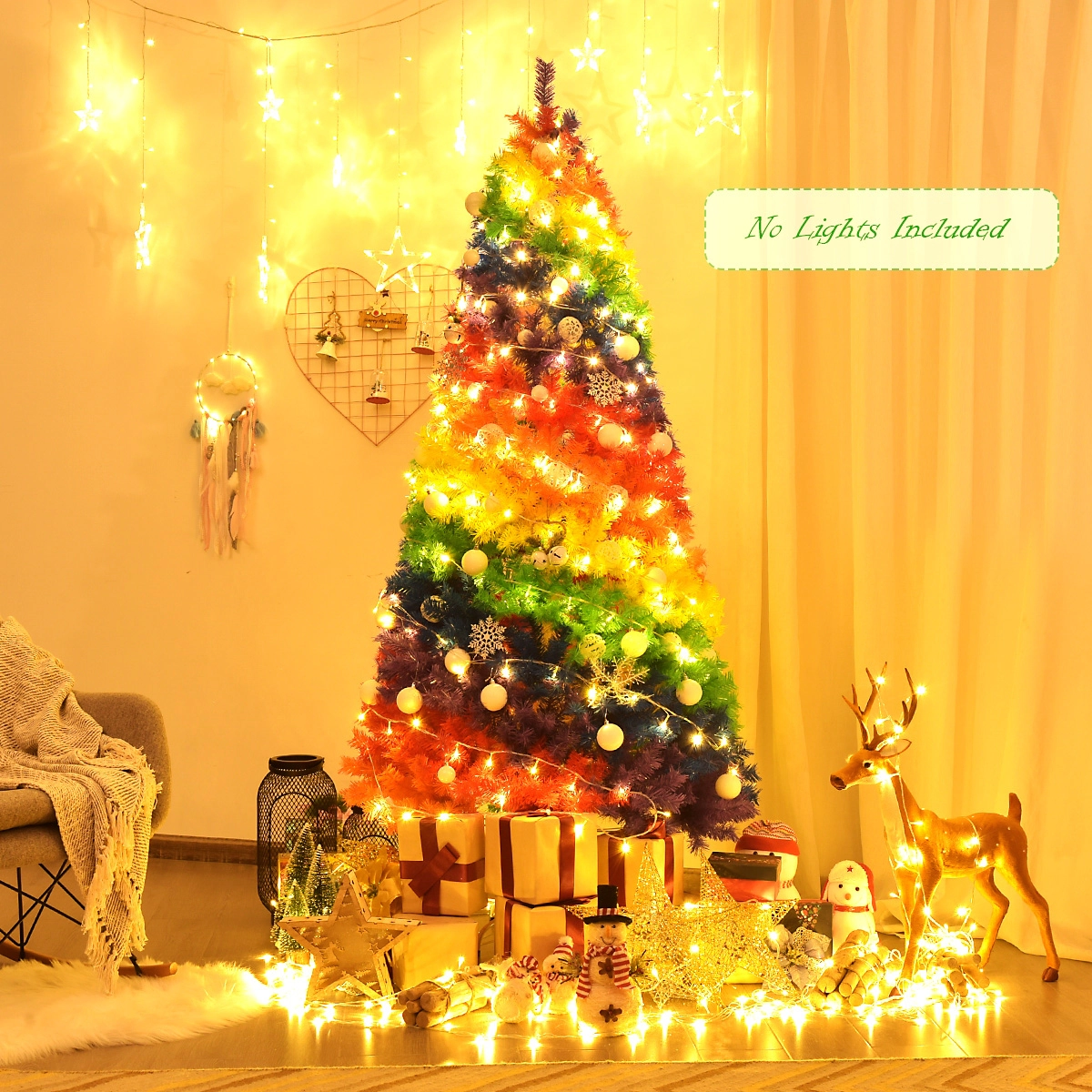 LJG 7 Feet Artificial Hinged Traditional Christmas Tree with Metal Stand