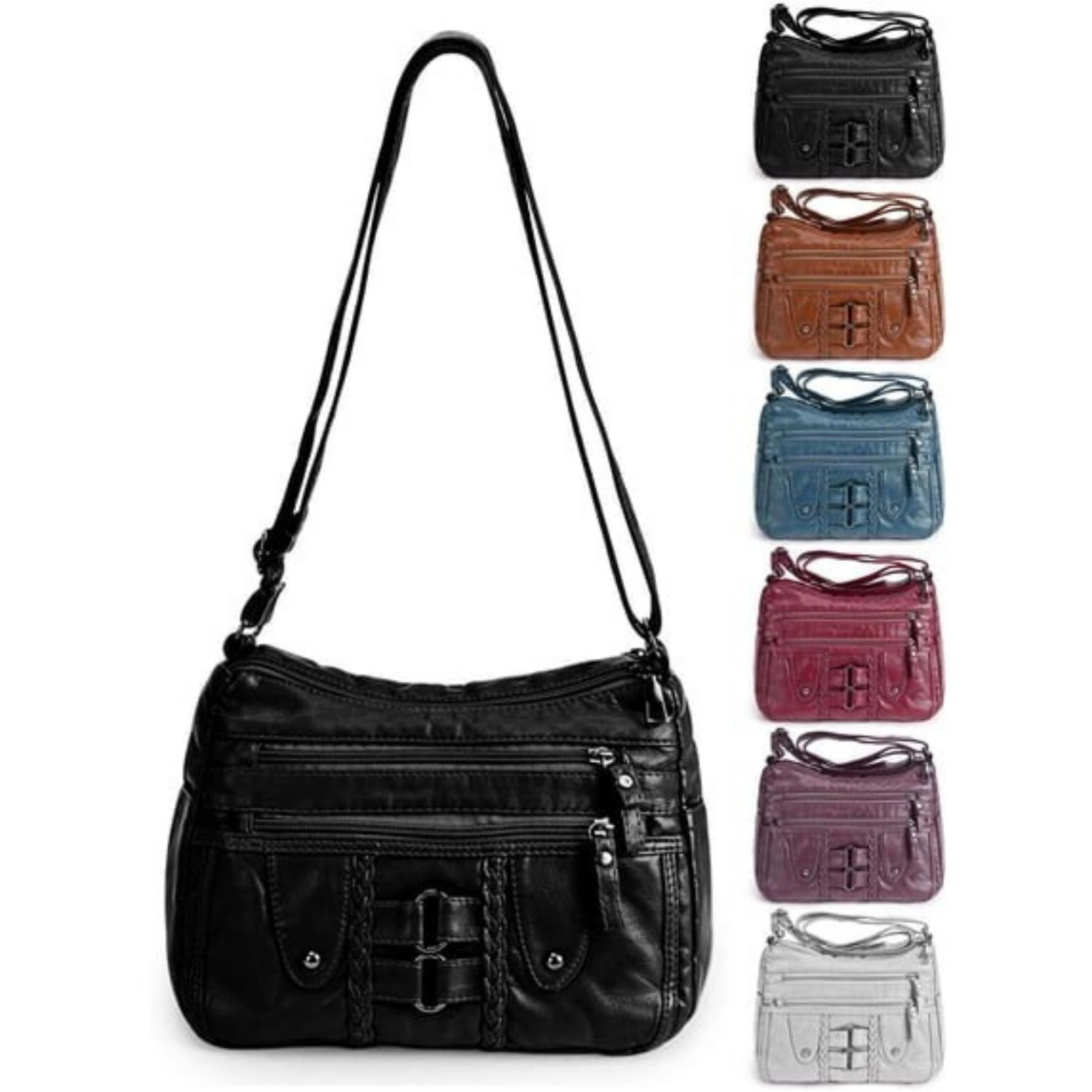 Home Collection Women’s Soft PU Leather Multi Pocket Crossbody Shoulder Bag
