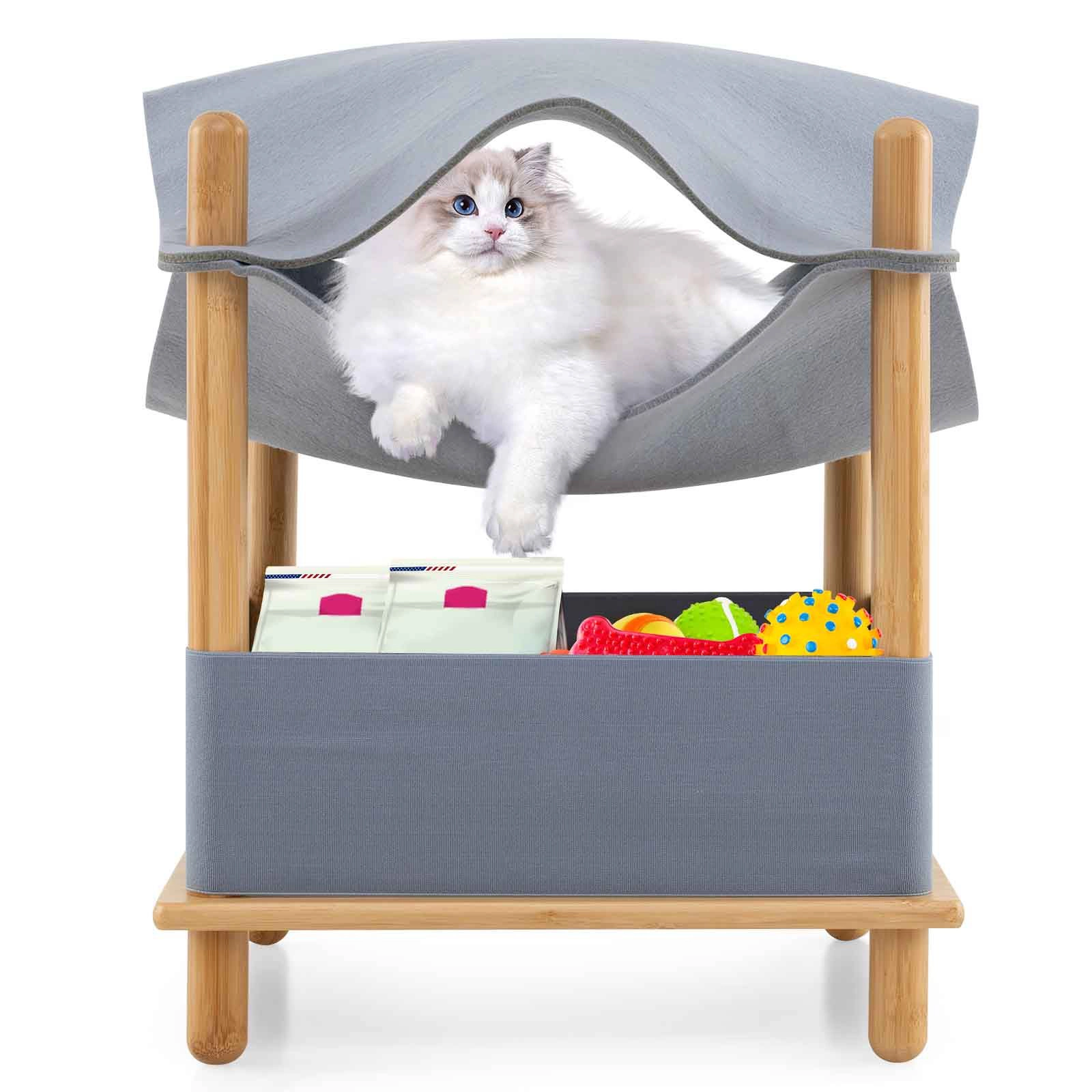 SlickBlue Unisex 2-Tier Wooden Cat House with Felt Condo