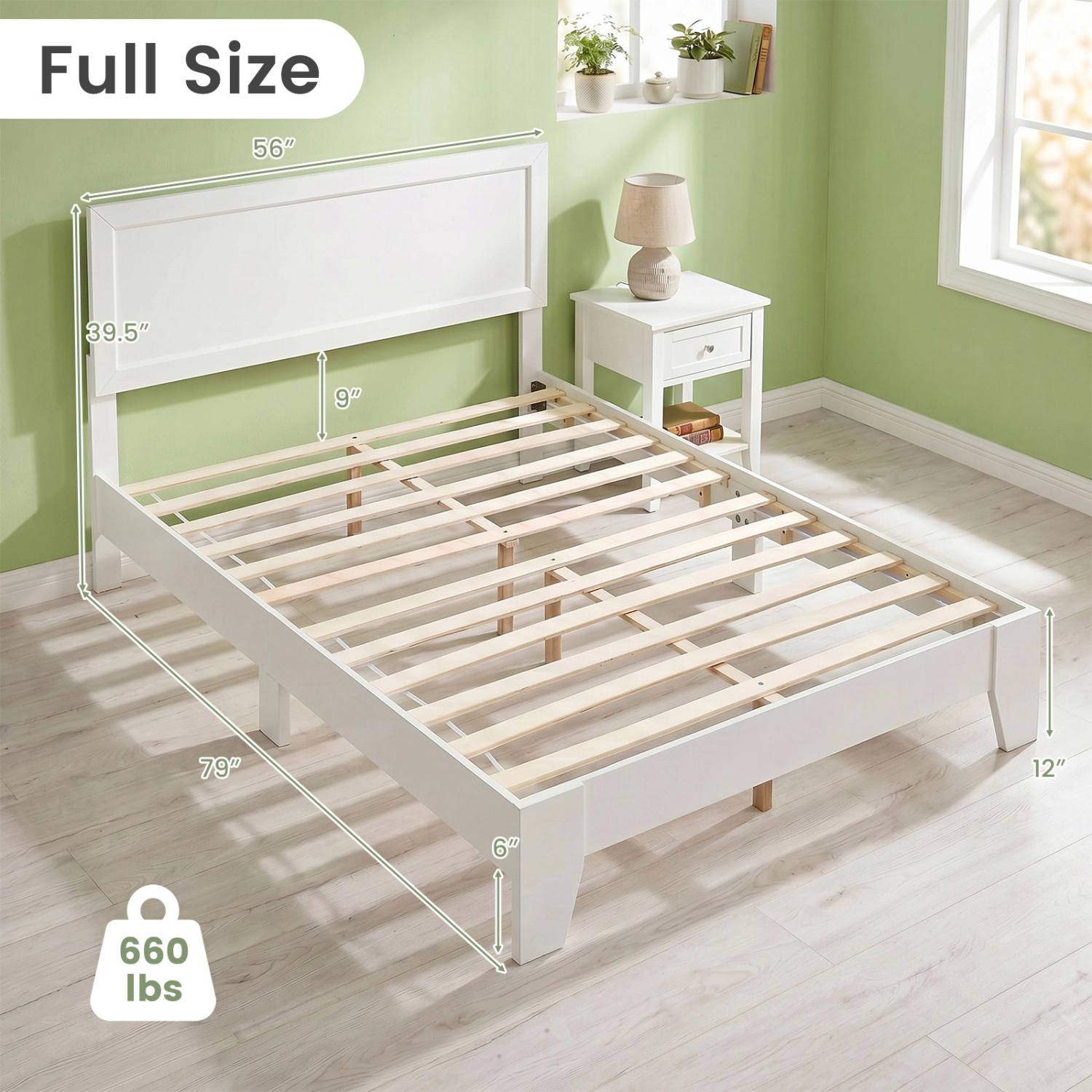 LJG Full Size Modern Bed Frame with Headboard No Box Spring Needed