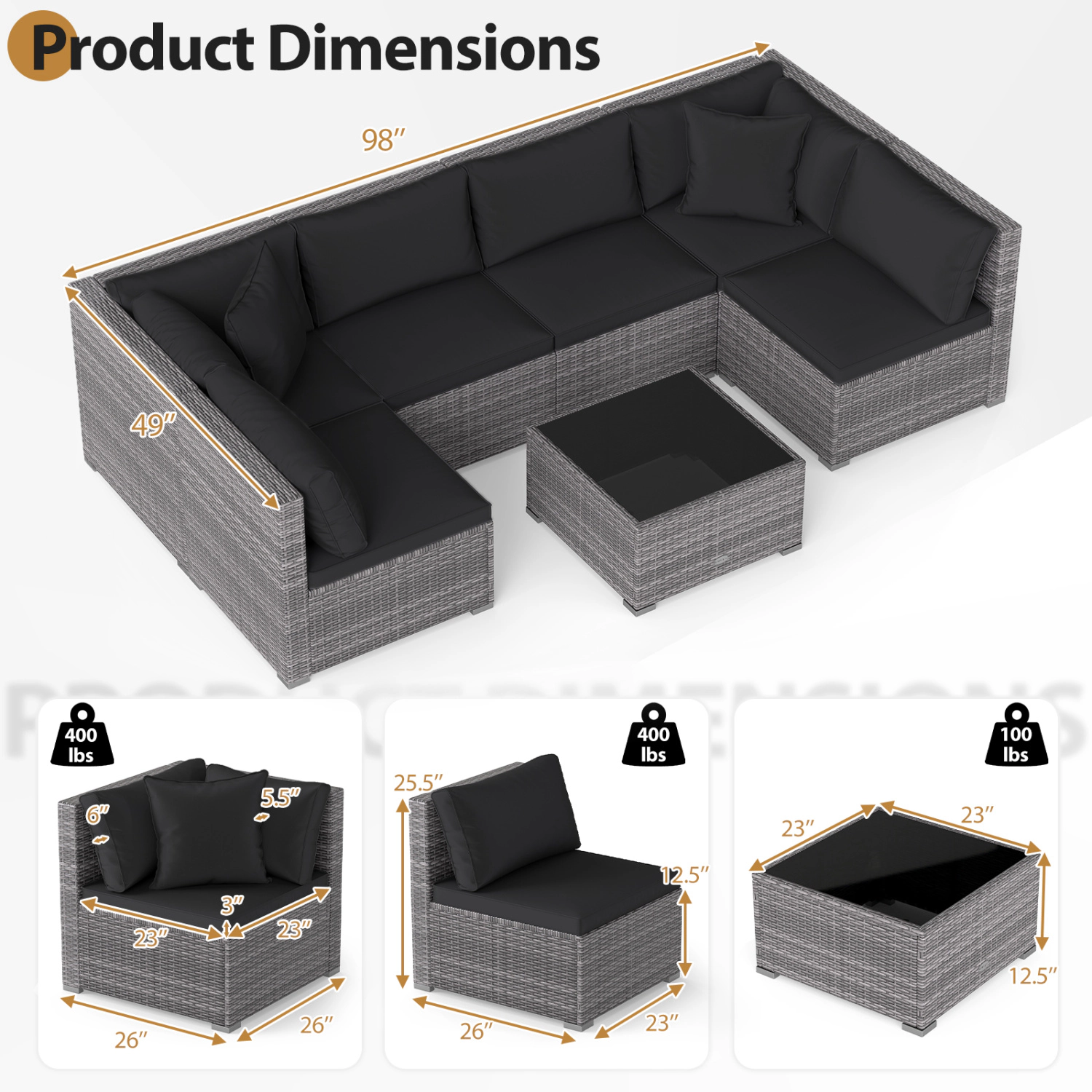 Hivvago 7-Piece Outdoor Rattan Sectional Furniture Set