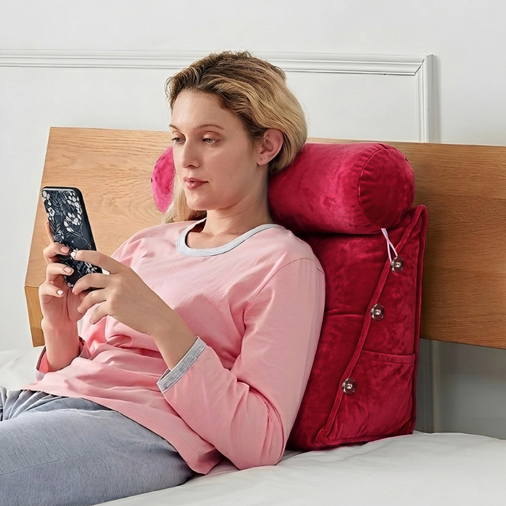 Cheer Collection Adjustable Wedge Reading Pillow with Detachable Bolster and Backrest Support