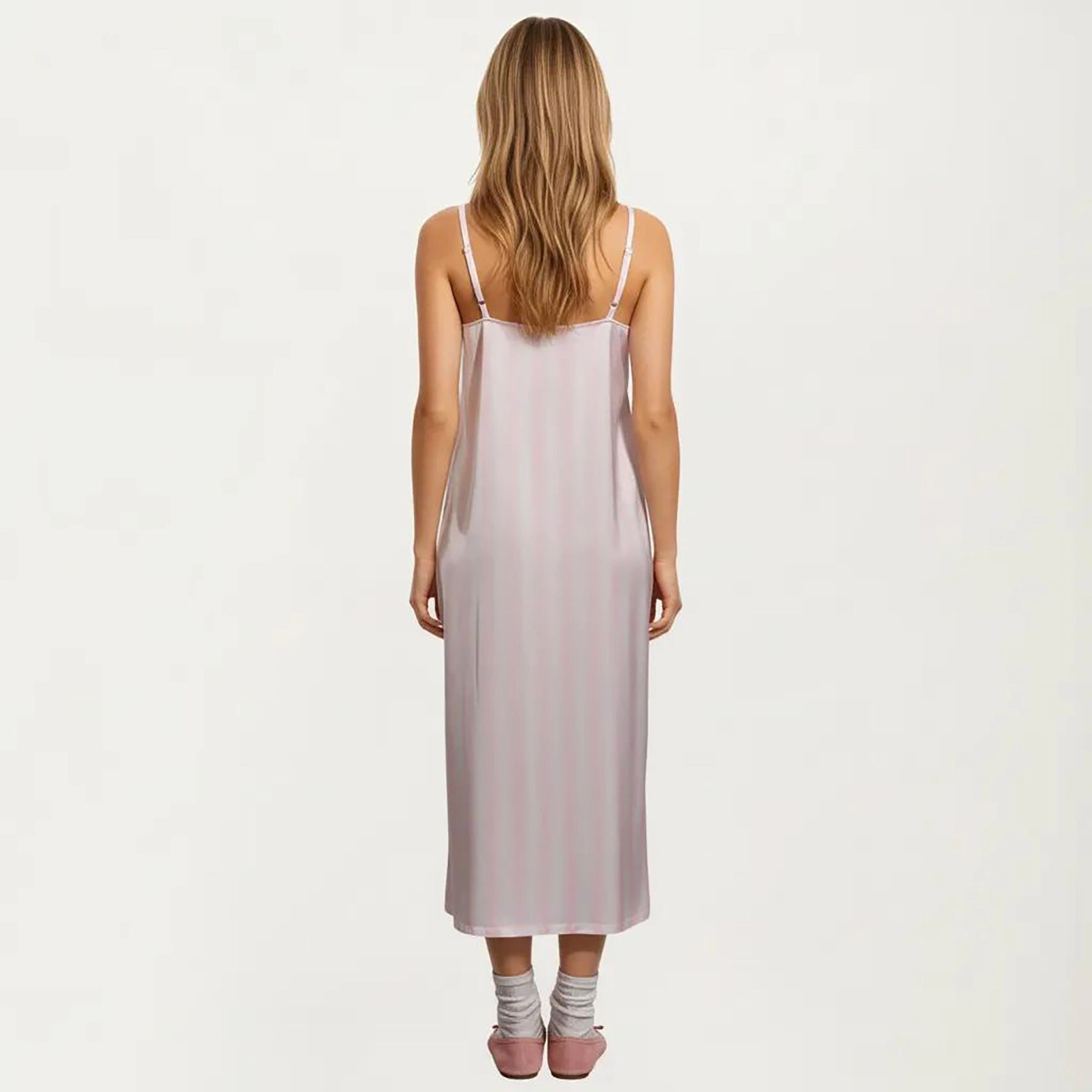 Anna-Kaci Women's Satin Pajama Dress Sleeveless Spaghetti Strap Midi Sleepwear Nightgown with Relaxed Fit Lounge