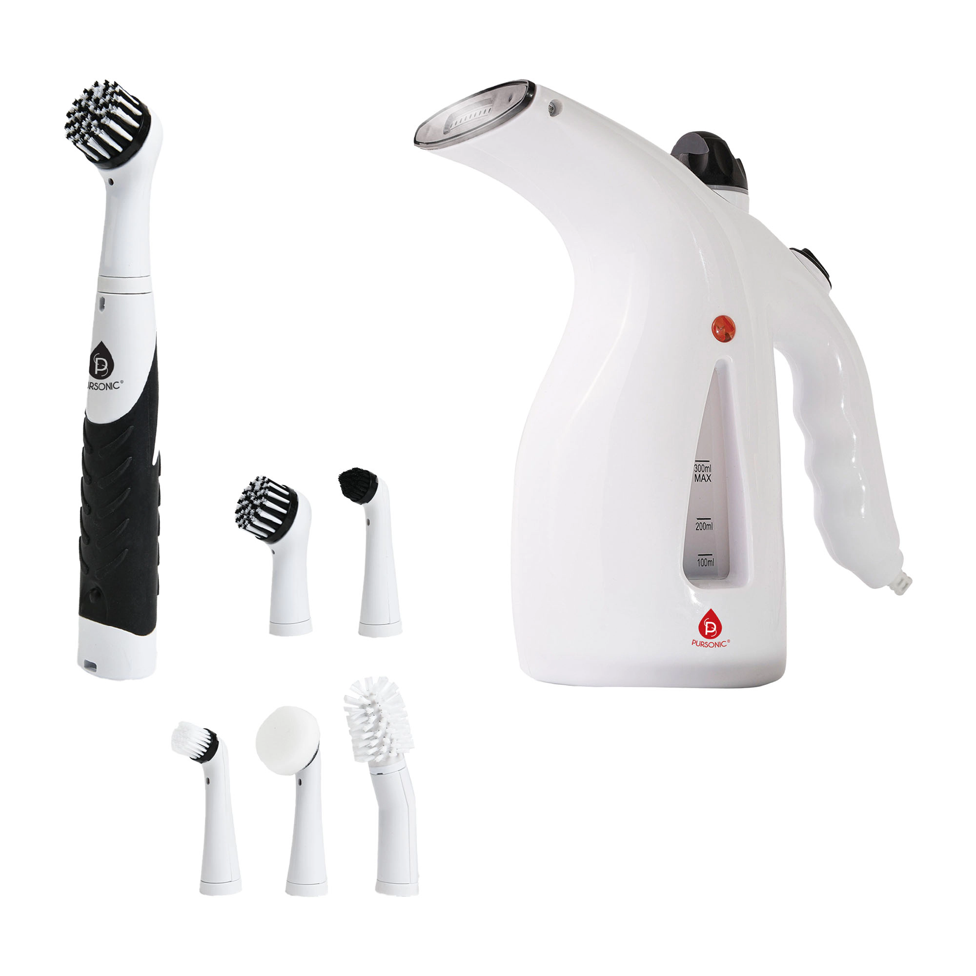 Pursonic Unisex Cordless Power Scrubber & Handheld Garment Steamer Cleaning Bundle