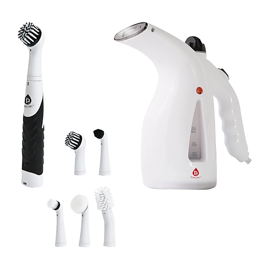 Pursonic Unisex Cordless Power Scrubber & Handheld Garment Steamer Cleaning Bundle