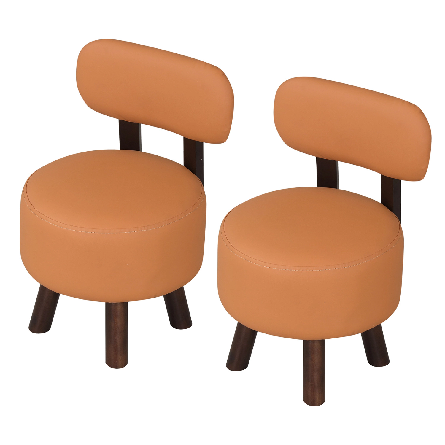 Glintex 2-Piece Round Footstool Set with Curved Backrests and Stackable Design, Orange