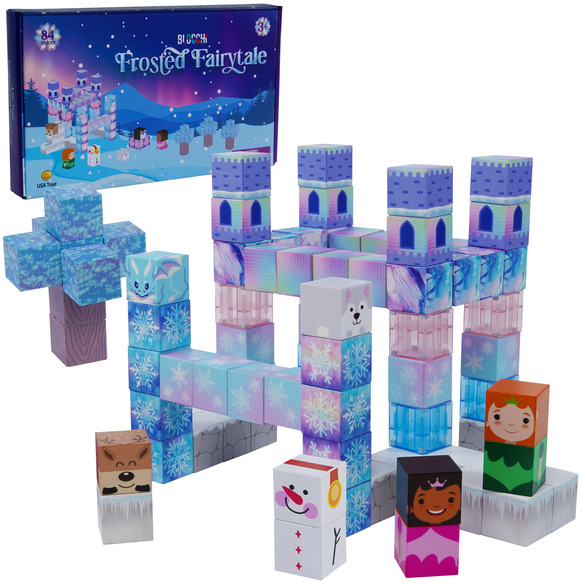 USA Toyz Blocchi Frosted Fairytale Magnetic Building Blocks 84pc Construction Set Toy for Kids