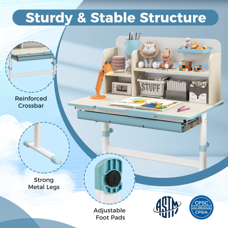 Hivvago Height Adjustable Kids Study Desk With Tilt Desktop For 3-12 Years Old