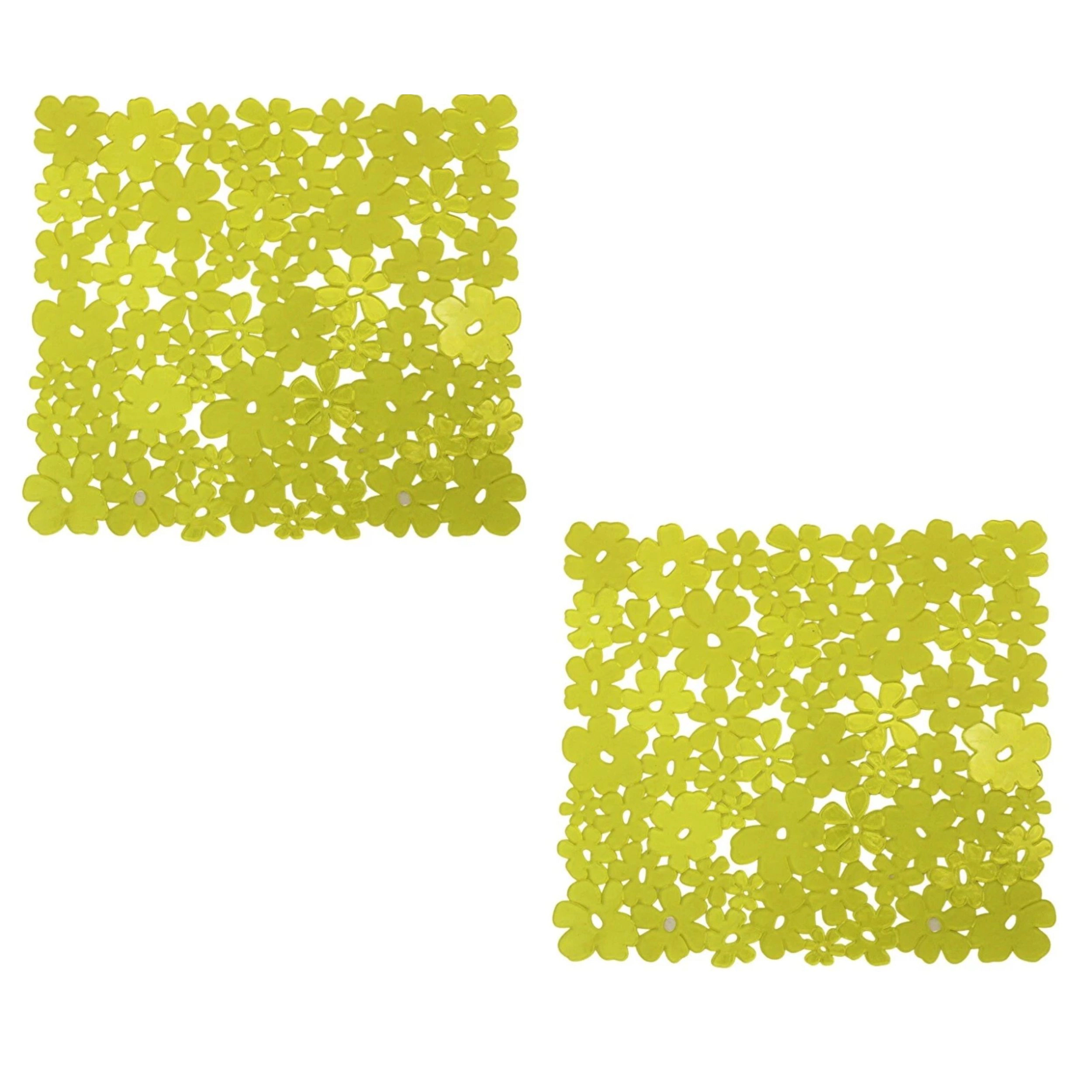 Home Collection Pack of 2 Yellow Floral PVC Sink Protector Mats
