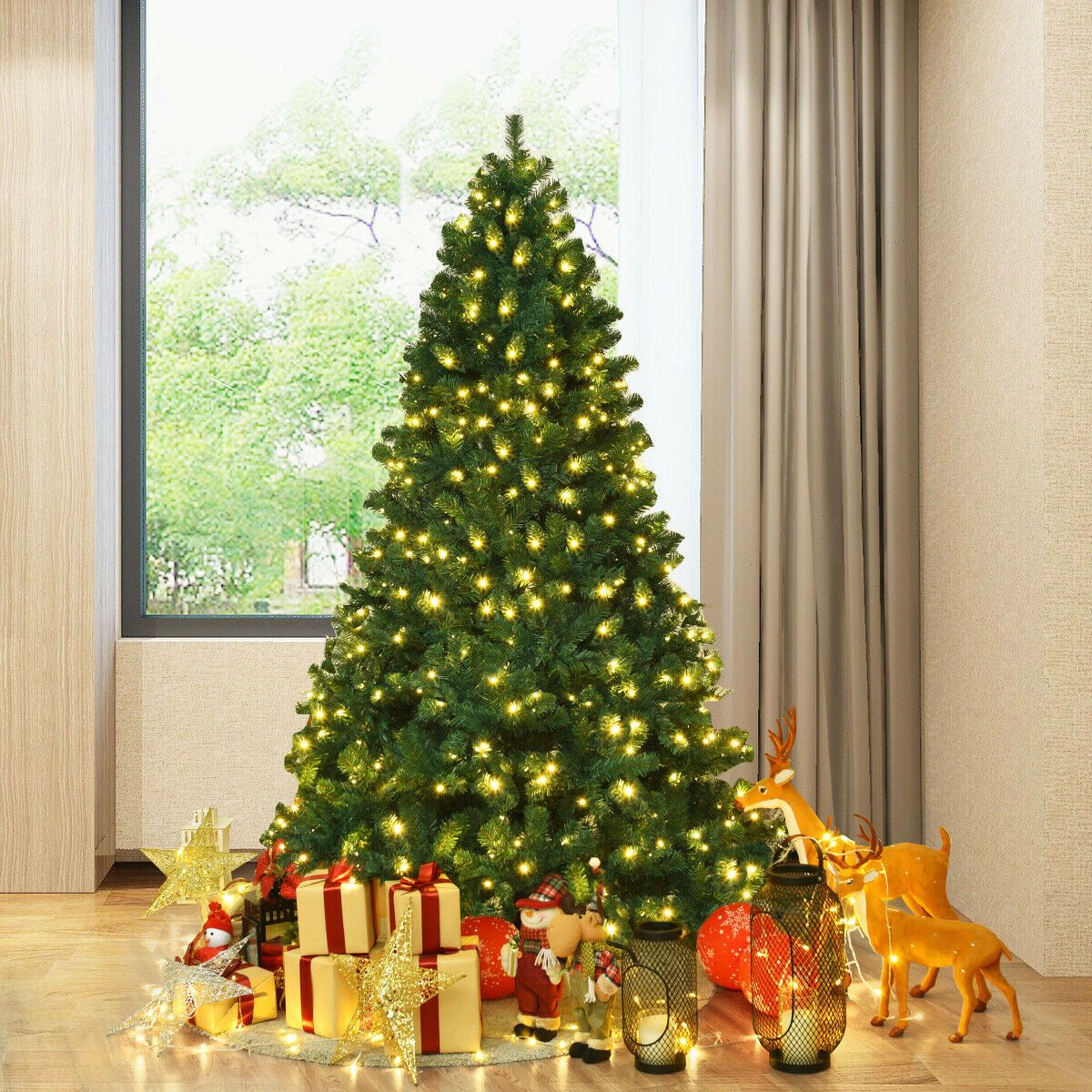SlickBlue 7 Ft Pre-Lit Artificial Christmas Tree with LED Lights