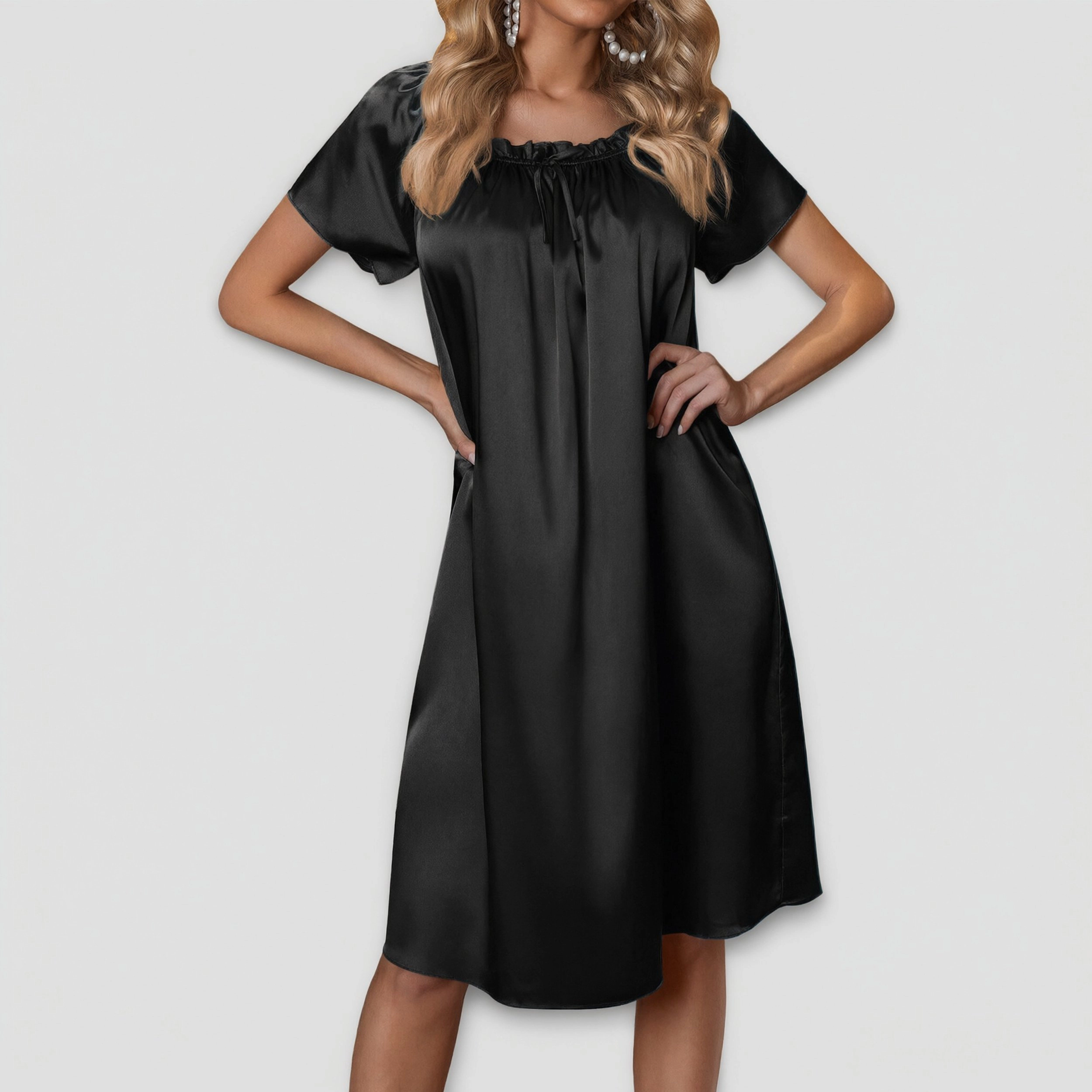 Ekouaer Womens Satin Silk Nightgown Printed Short Sleeve Sleepshirt Loose Loungewear