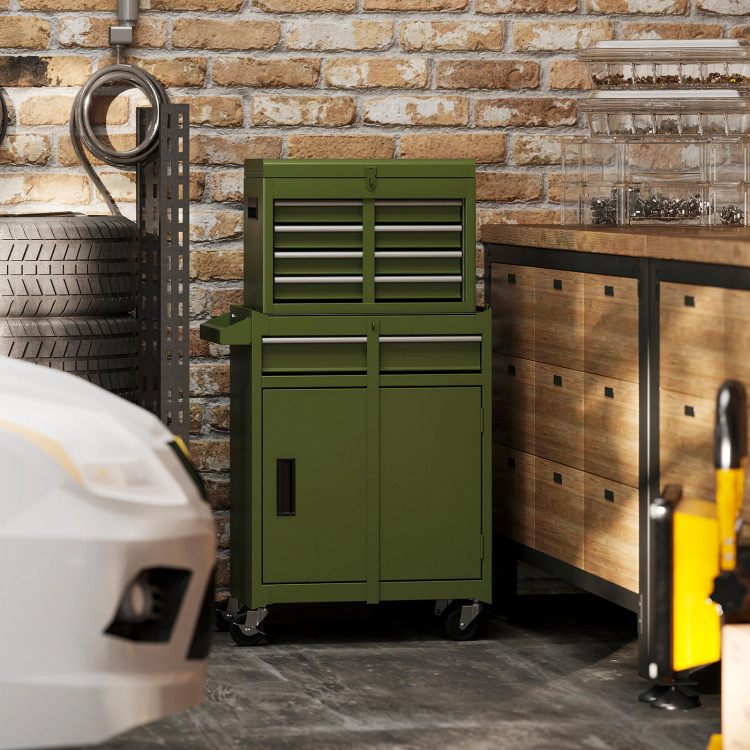 SUGIFT 2-in-1 Rolling Tool Combination Cabinet with 5 Sliding Lockable Drawers 220.5-lb Capacity Green