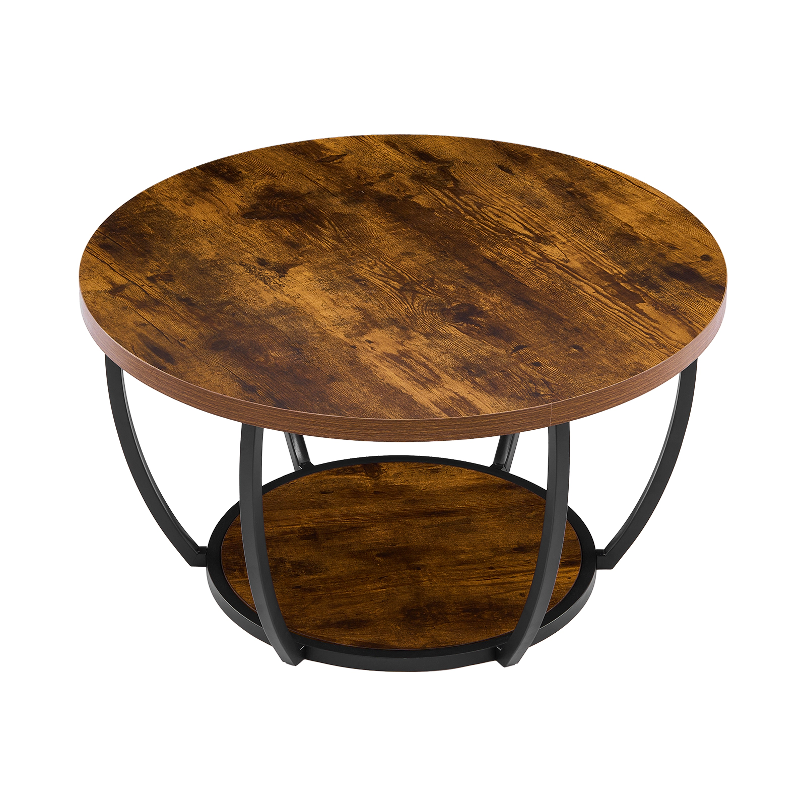 HONGGE Coffee Table Modern Round Coffee Table 2 Tiers Wooden Circle Center Desk with Open Storage Minimalist Sturdy