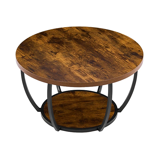 HONGGE Coffee Table Modern Round Coffee Table 2 Tiers Wooden Circle Center Desk with Open Storage Minimalist Sturdy