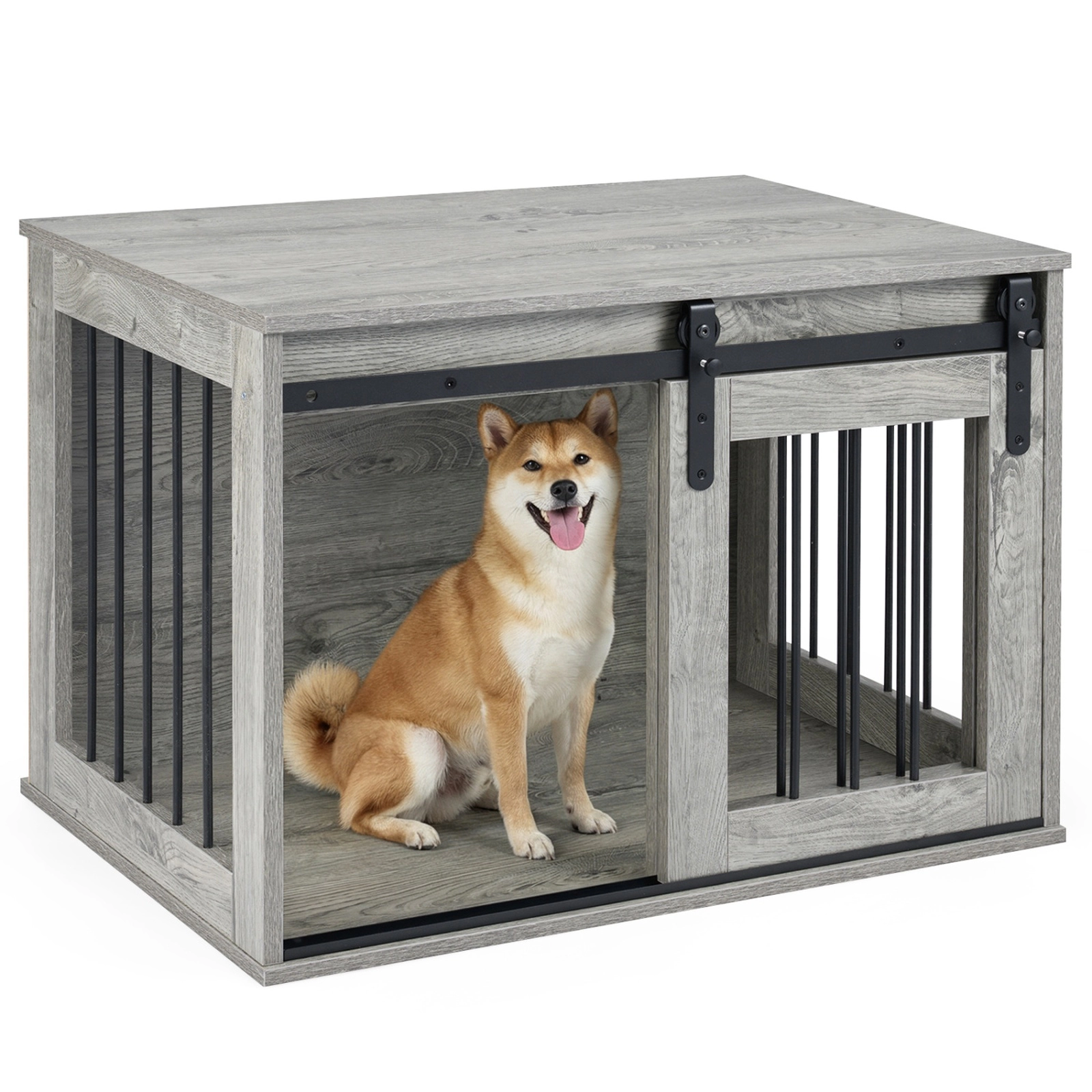 SUGIFT 31.5-in Heavy Duty Dog Crate Furniture Kennel with Sliding Barn Door and Metal Slatted Windows