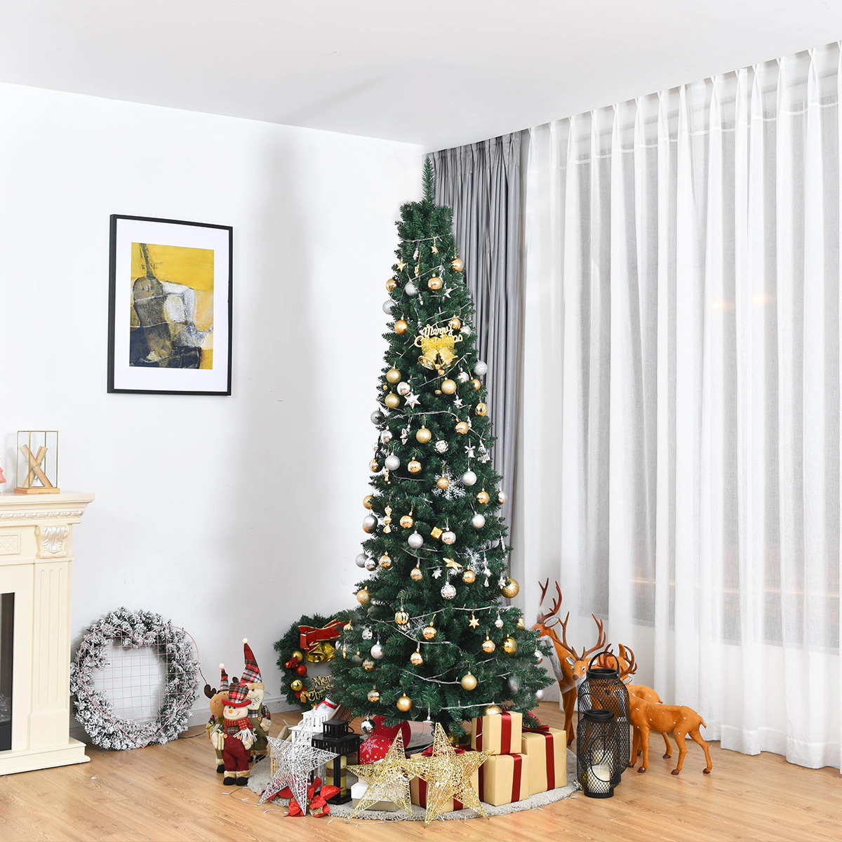 Costway 5/6/7/8/9Ft PVC Artificial Pencil Christmas Tree Slim Stand