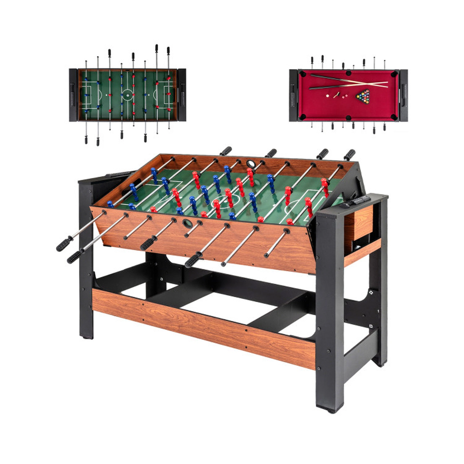 SUGIFT 54-Inch 2-in-1 Flip-and-Lock Foosball and Billiard Table, Black and Brown