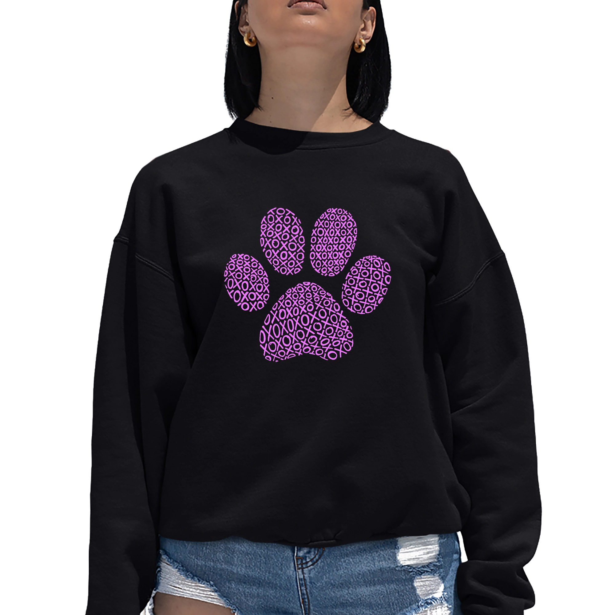 LA Pop Art Xoxo Dog Paw - Women's Word Crewneck Sweatshirt
