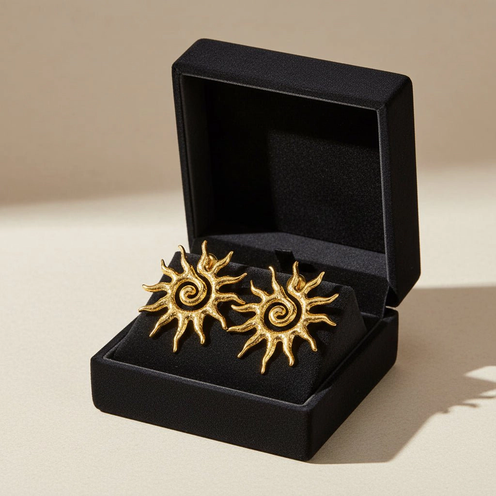 DressAtR Women's Sun Gold Plated Stud Earrings