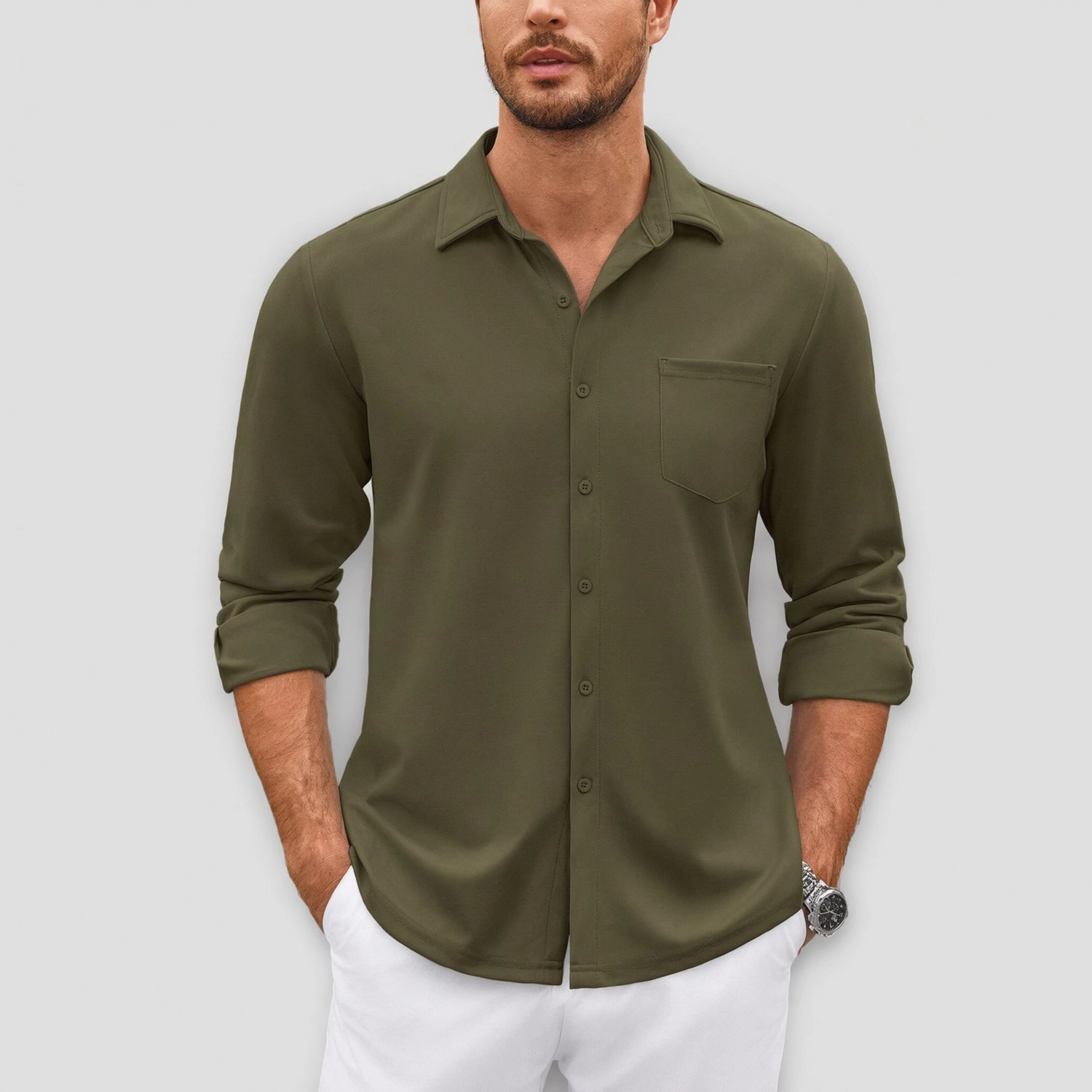 COOFANDY Mens Casual Long Sleeve Button Down Shirt Collared Pocket Dressy Fall Tops