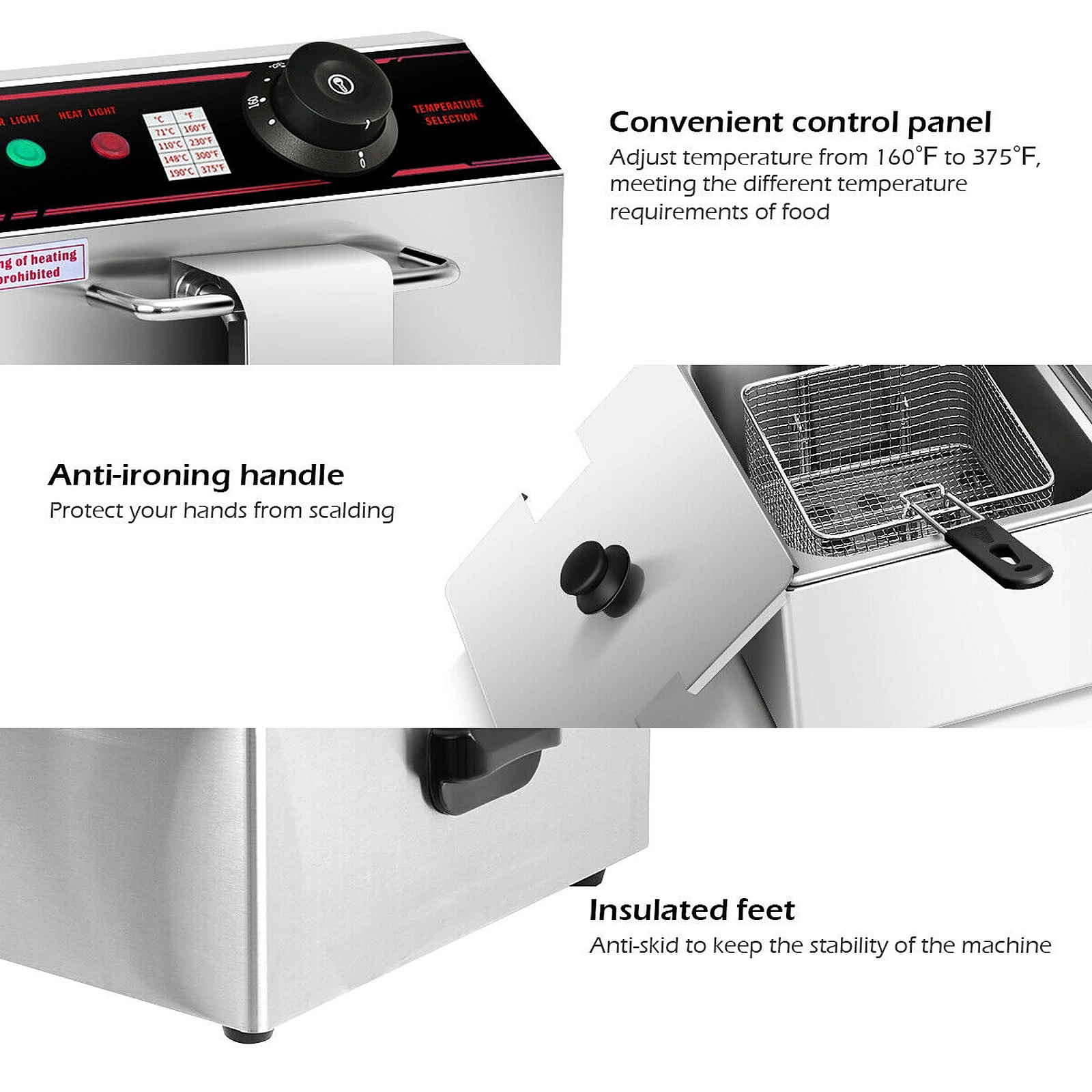 SUGIFT Silver Dual Tank Electric Countertop Deep Fryer with Overheat Reset Button 3400W 12.8-Qt 21.4-in W 17-in D