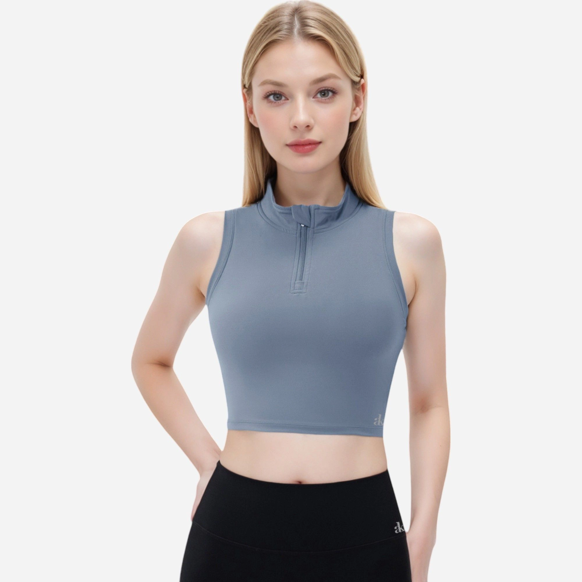 Anna-Kaci Women's Half-Zip-Up Mock Neck Crop Top with Sleeveless Design