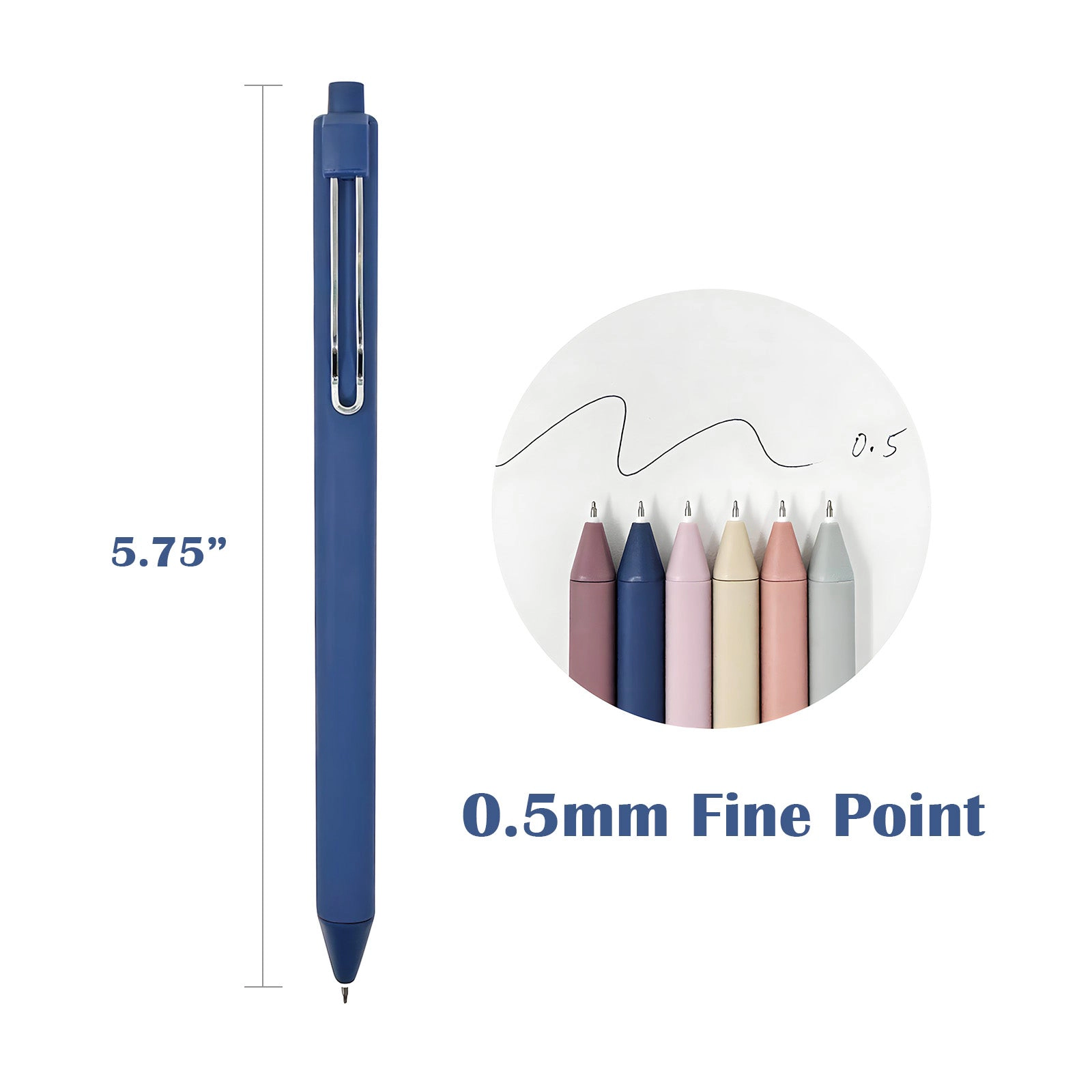 Wrapables Retractable Black Ink Gel Pens, 0.5mm Fine Point for Home and Office, Stormy, Set of 6