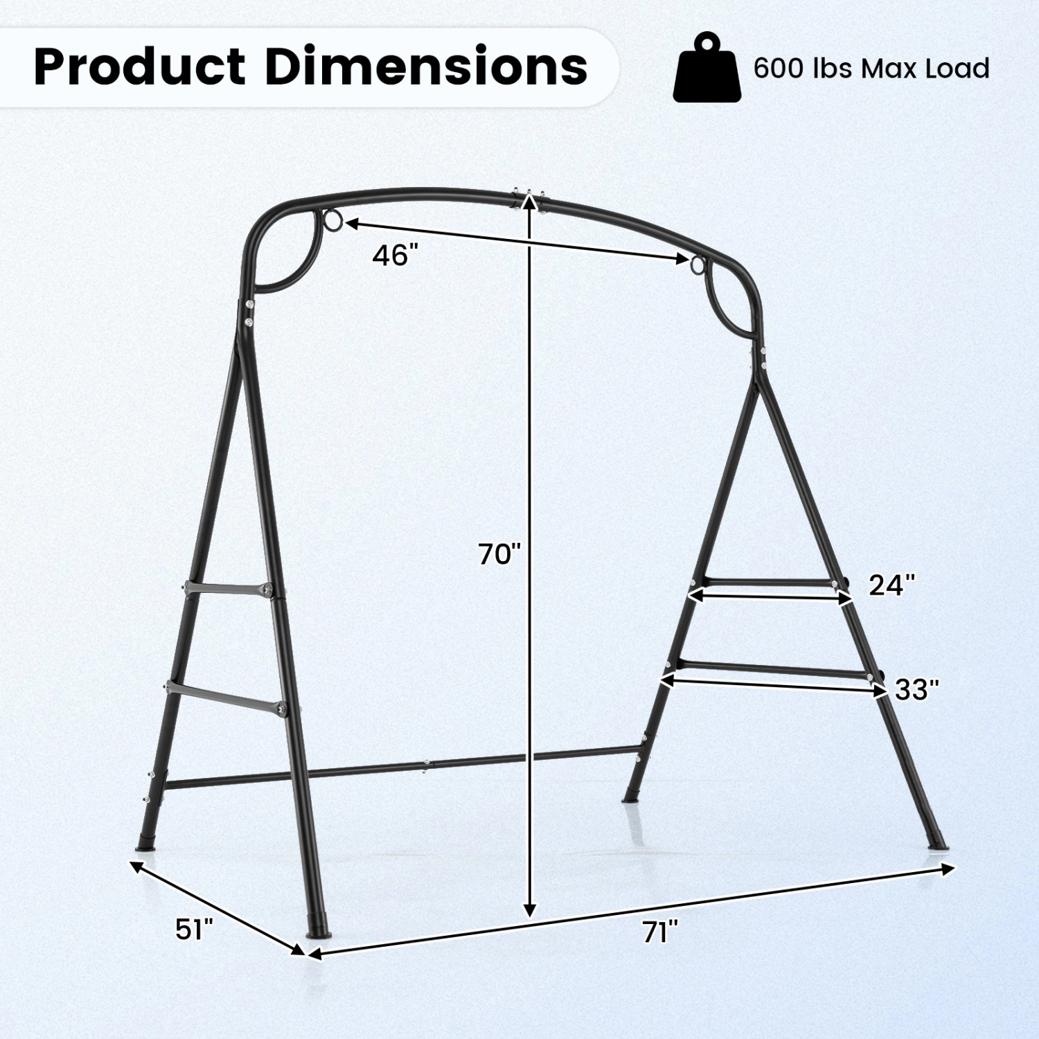 LJG Outdoor Metal Swing Stand with 4 Support Bars and 2 Hanging Ways