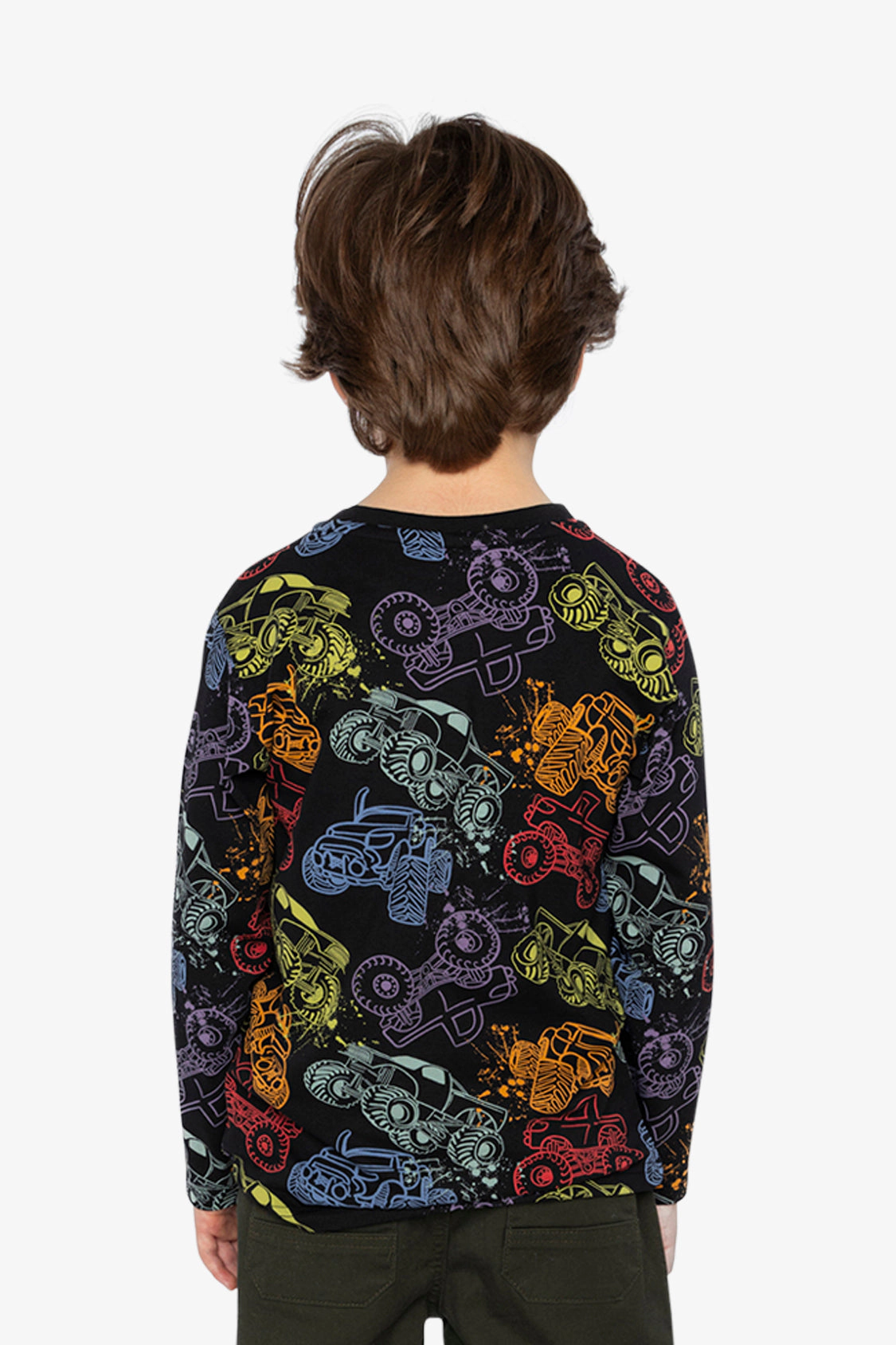 Deux par Boys Organic Cotton Long Sleeve Monster Truck Print T-Shirt