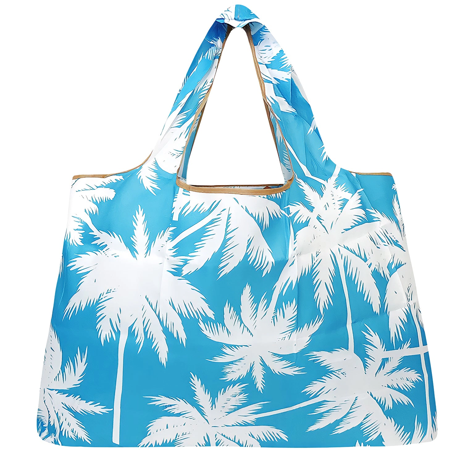 Wrapables Large Nylon Reusable Shopping Bag for Groceries, Palm Trees in Blue