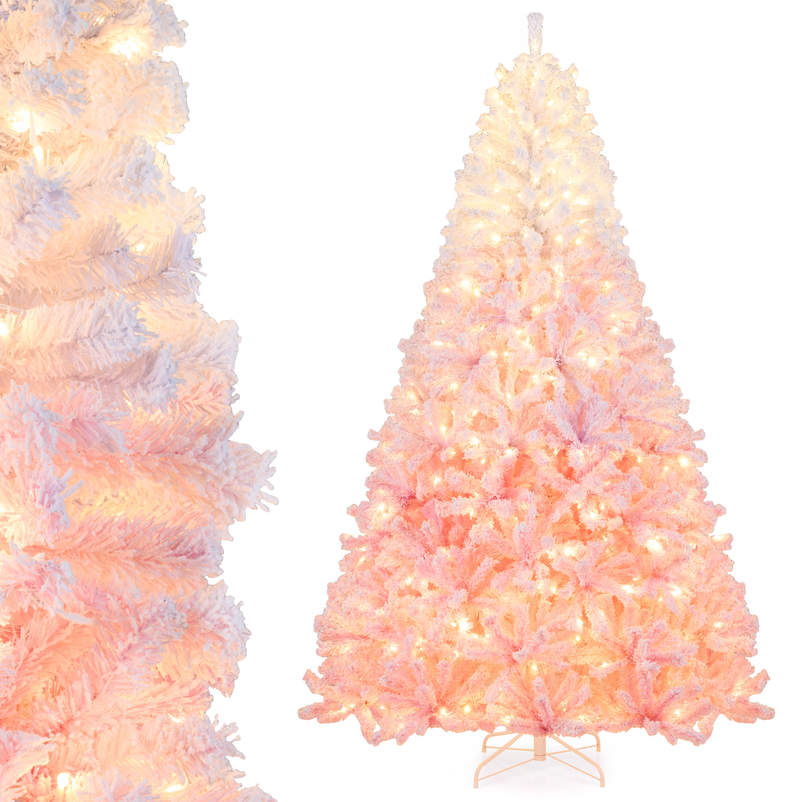 LJG 5/6/7/8 FT Artificial Christmas Tree with Warm White LED Lights and 8 Modes for Holiday