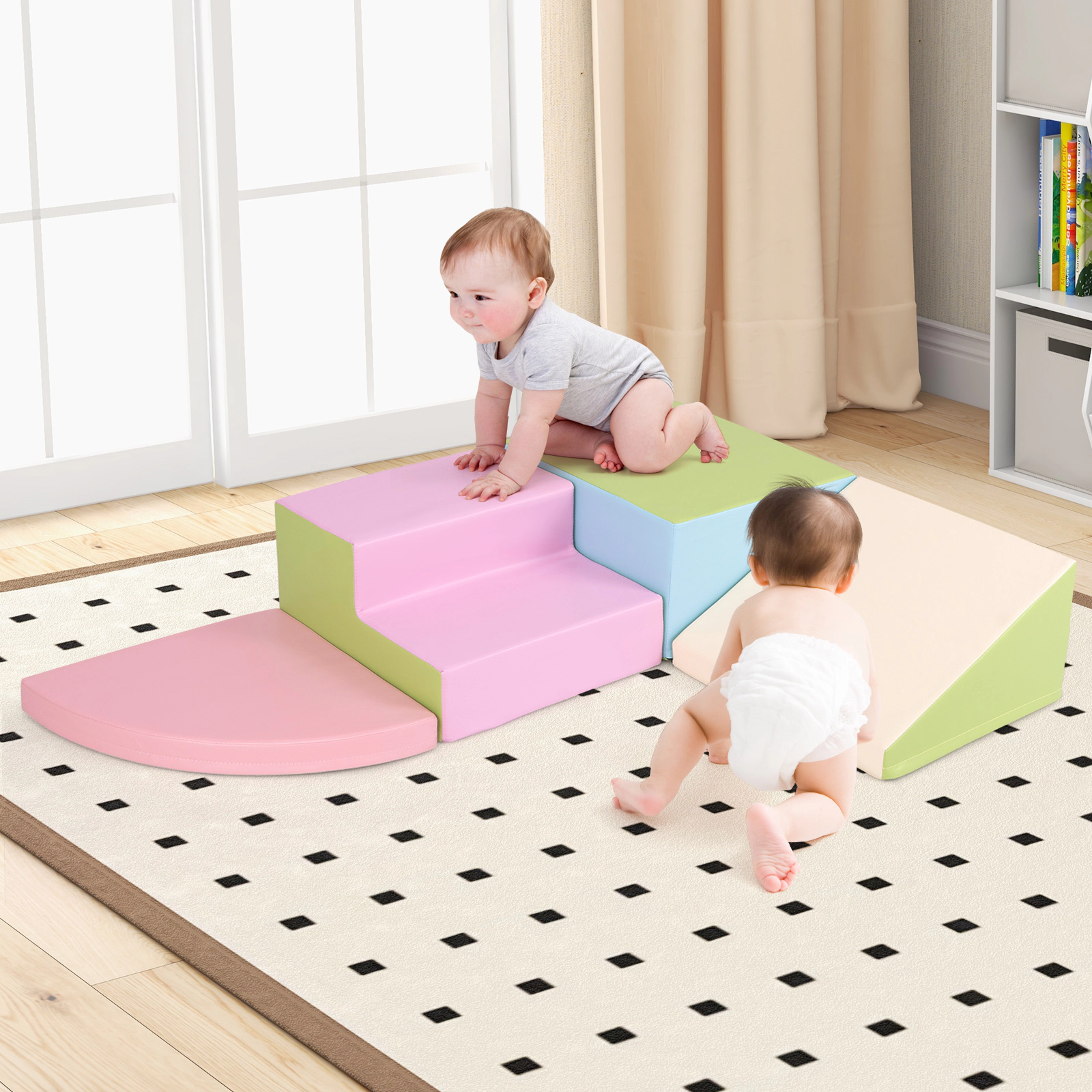 LJG 4-Piece Climb and Crawl Foam Block Play Set for Infant Baby
