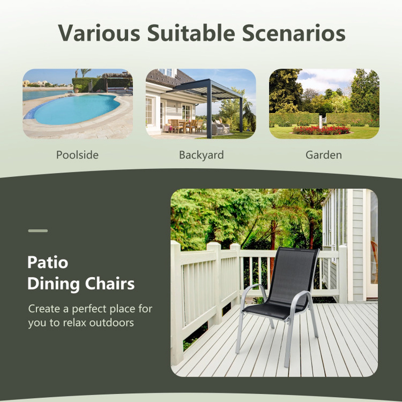 SUGIFT 4-Piece Stackable Patio Dining Chairs with Armrests 330-Lb Capacity 29-in Tall Black Fabric Gray Frame