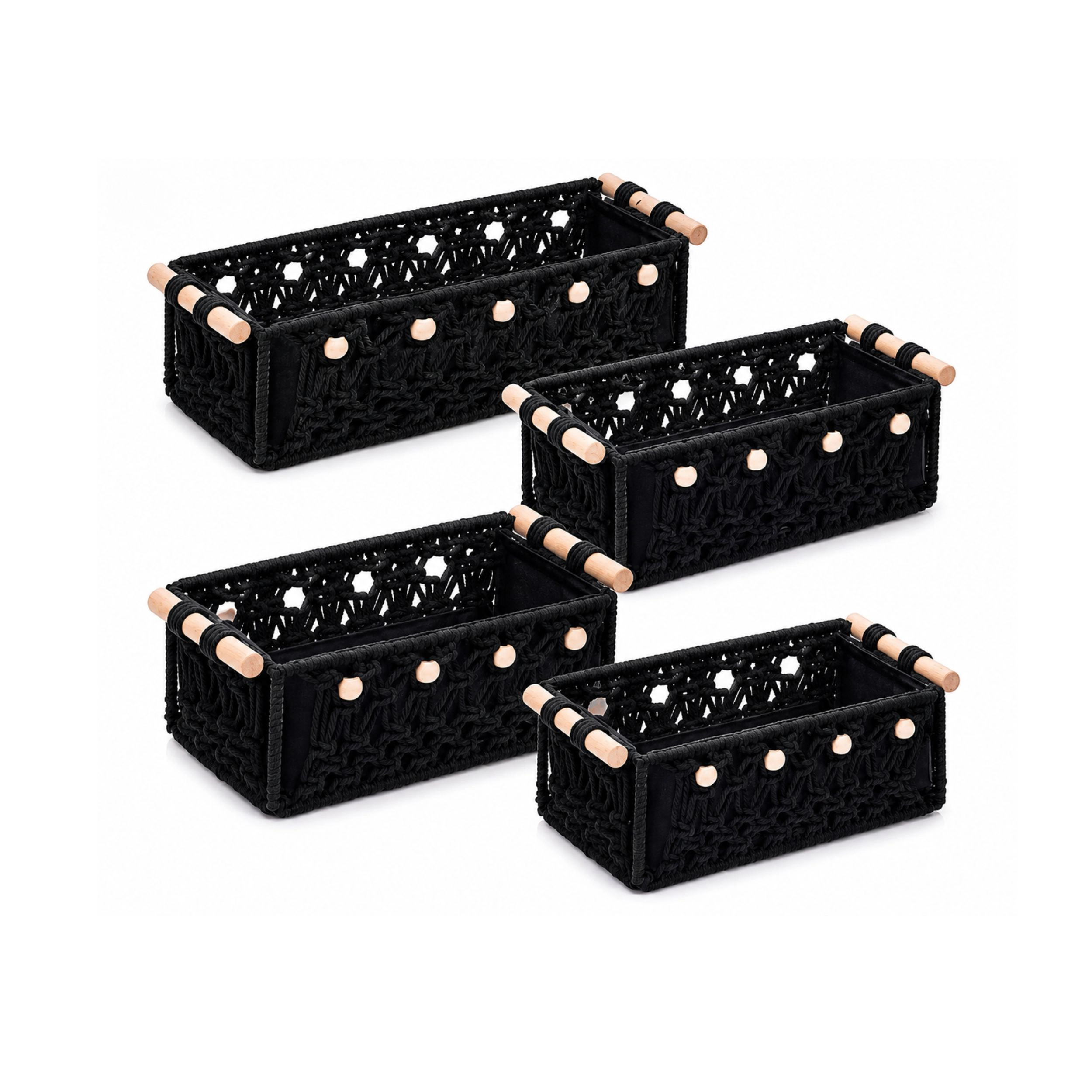 Stock Preferred Pack of 4 Macrame Storage Baskets with Wood Handles 13x11 Inch