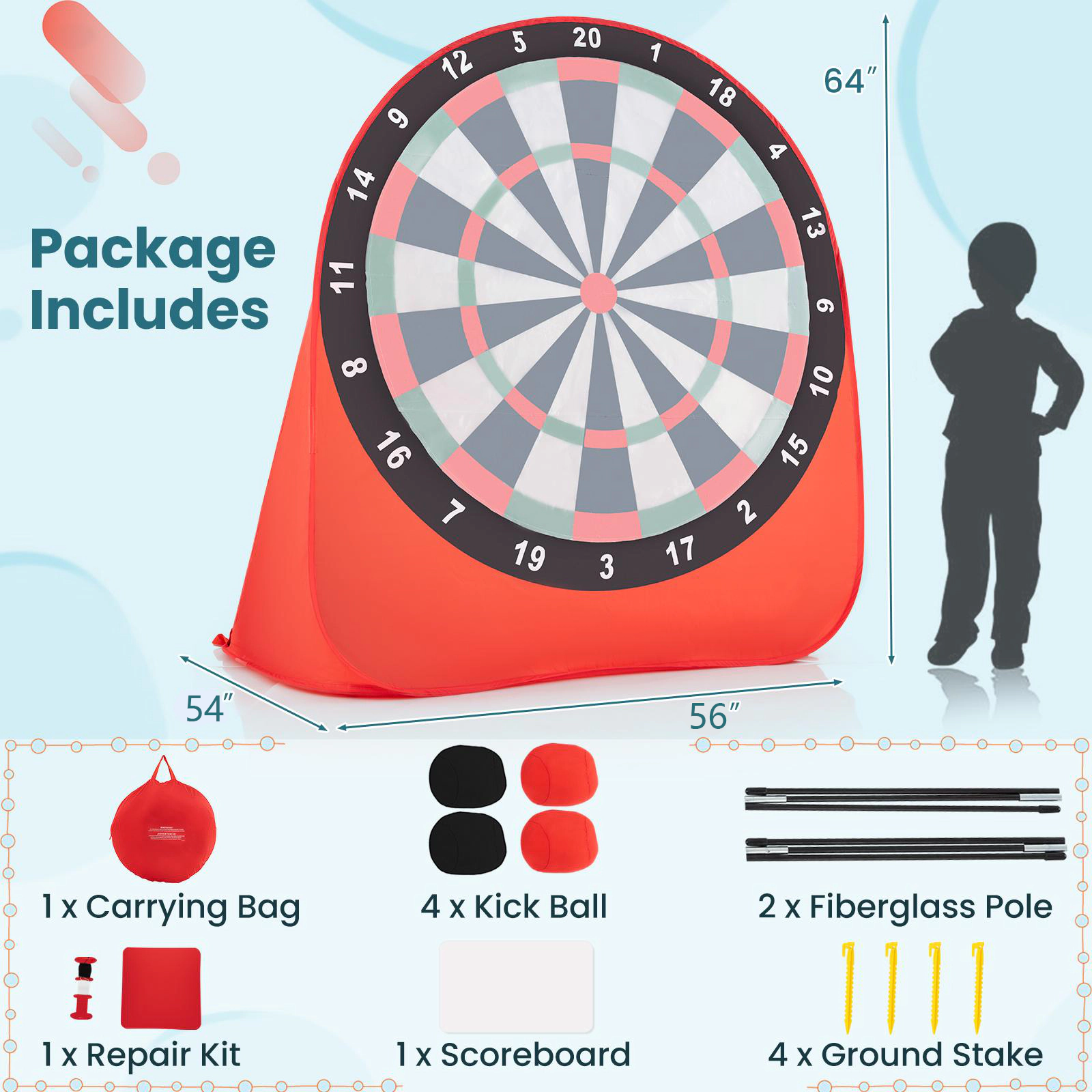 Hivvago Large Dart Board for Kids with 4 Kick Balls