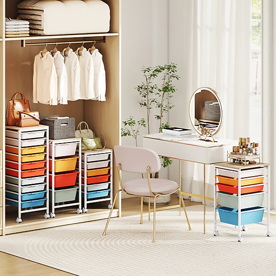 SUGIFT 33-in 10-Drawer Rolling Storage Cart with Wood Top Mobile Utility Organizer and Lockable Wheels