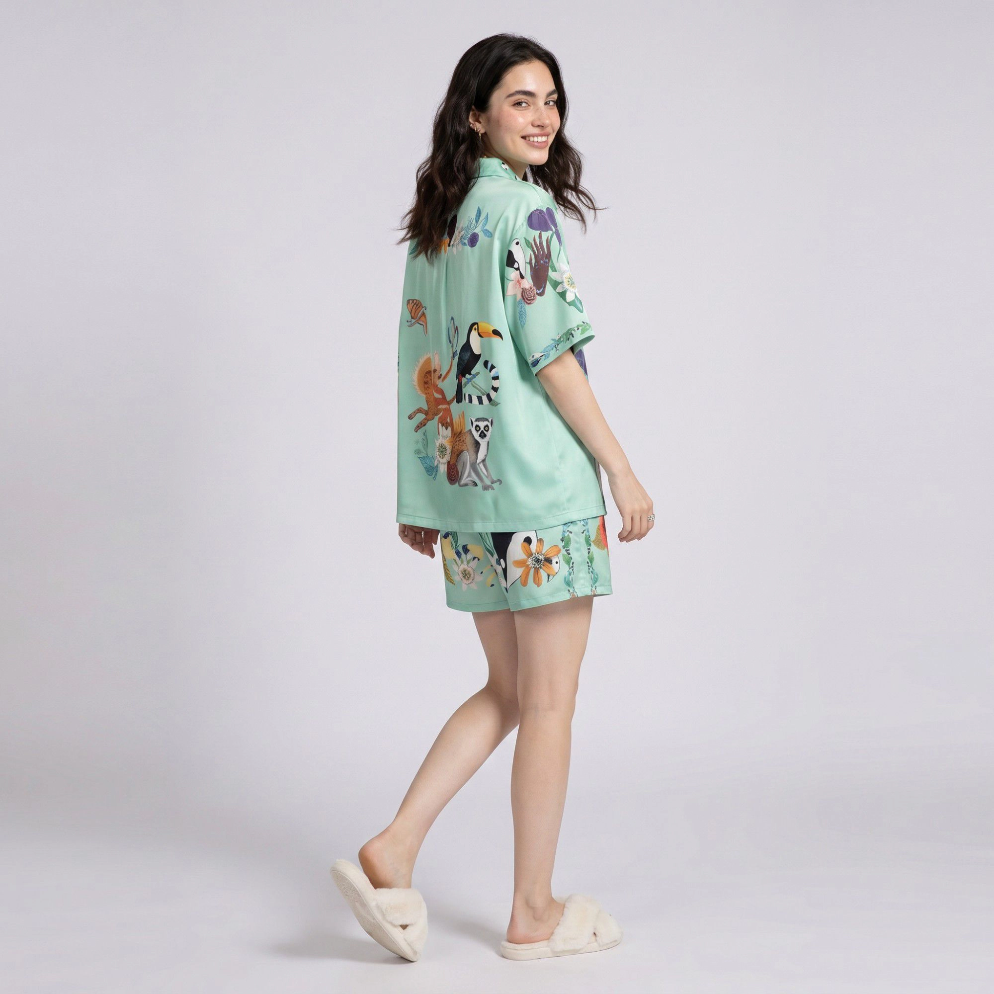 Anna-Kaci Women's 2-Piece Botanical Short Pajama Set with Button Front Top and Matching Shorts