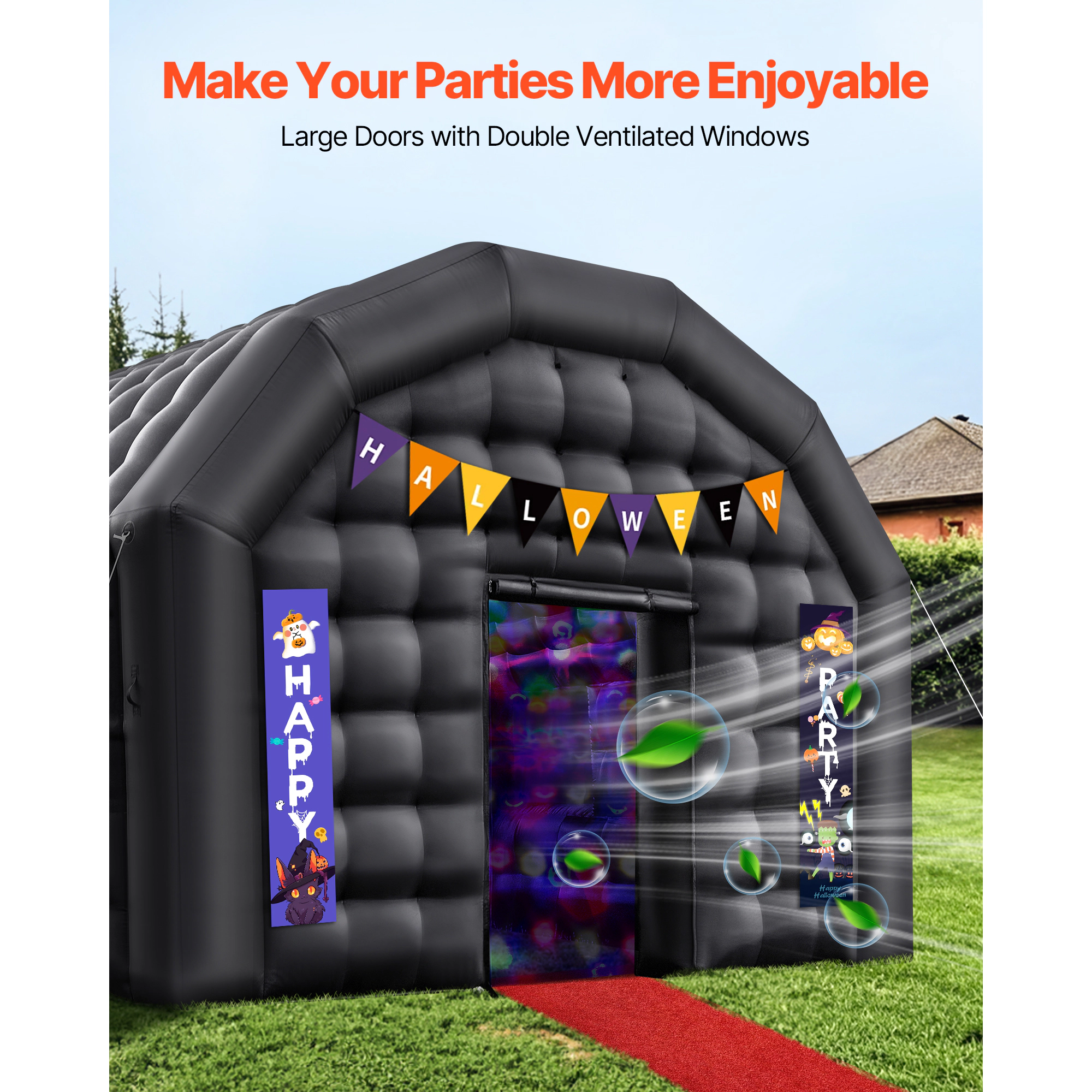 HONGGE Inflatable Nightclub Party Tent with Blower & Sandbag Ventilated Blow up Night Club 2 Windows