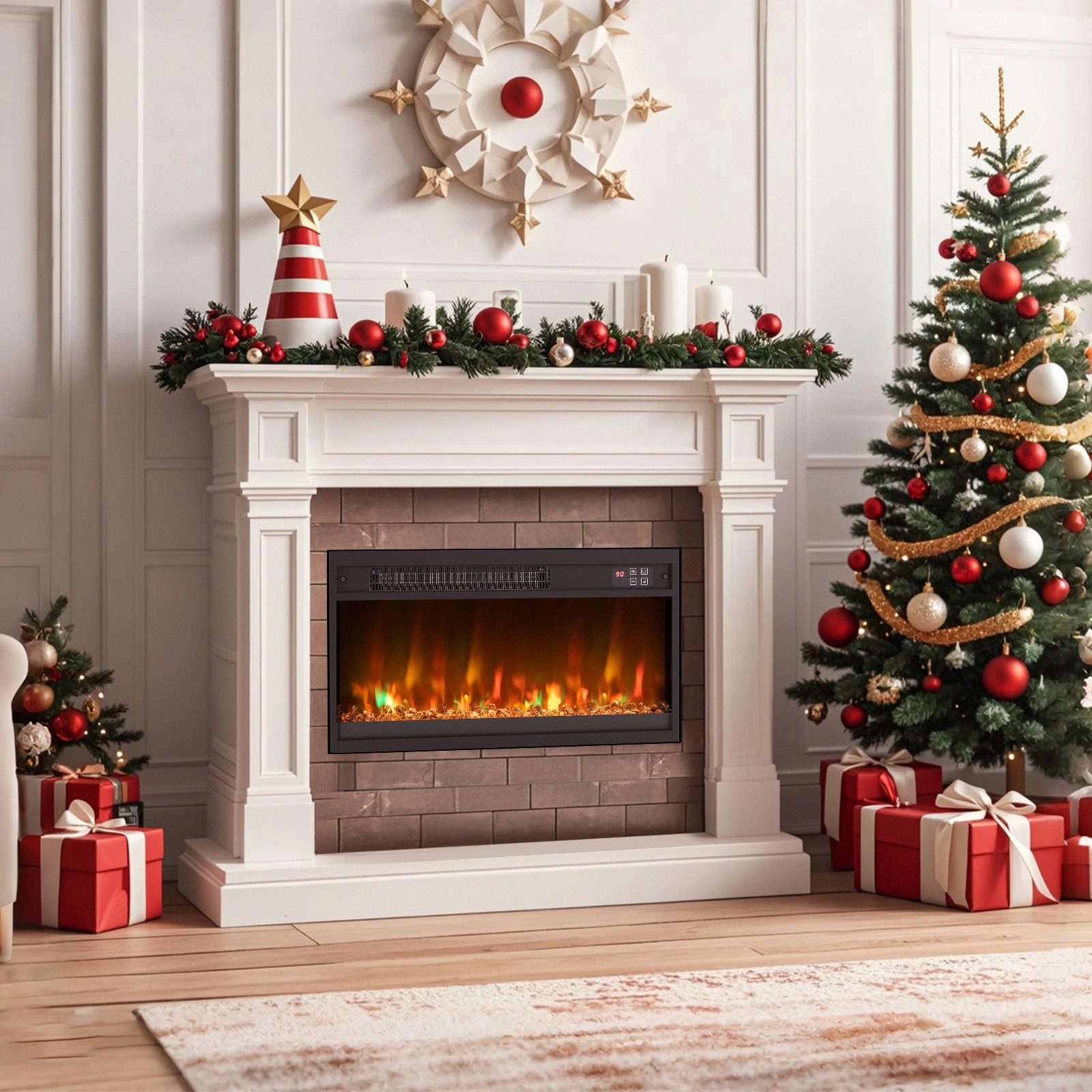 SlickBlue Modern Recessed Electric Fireplace Heater with Adjustable Flame Effects