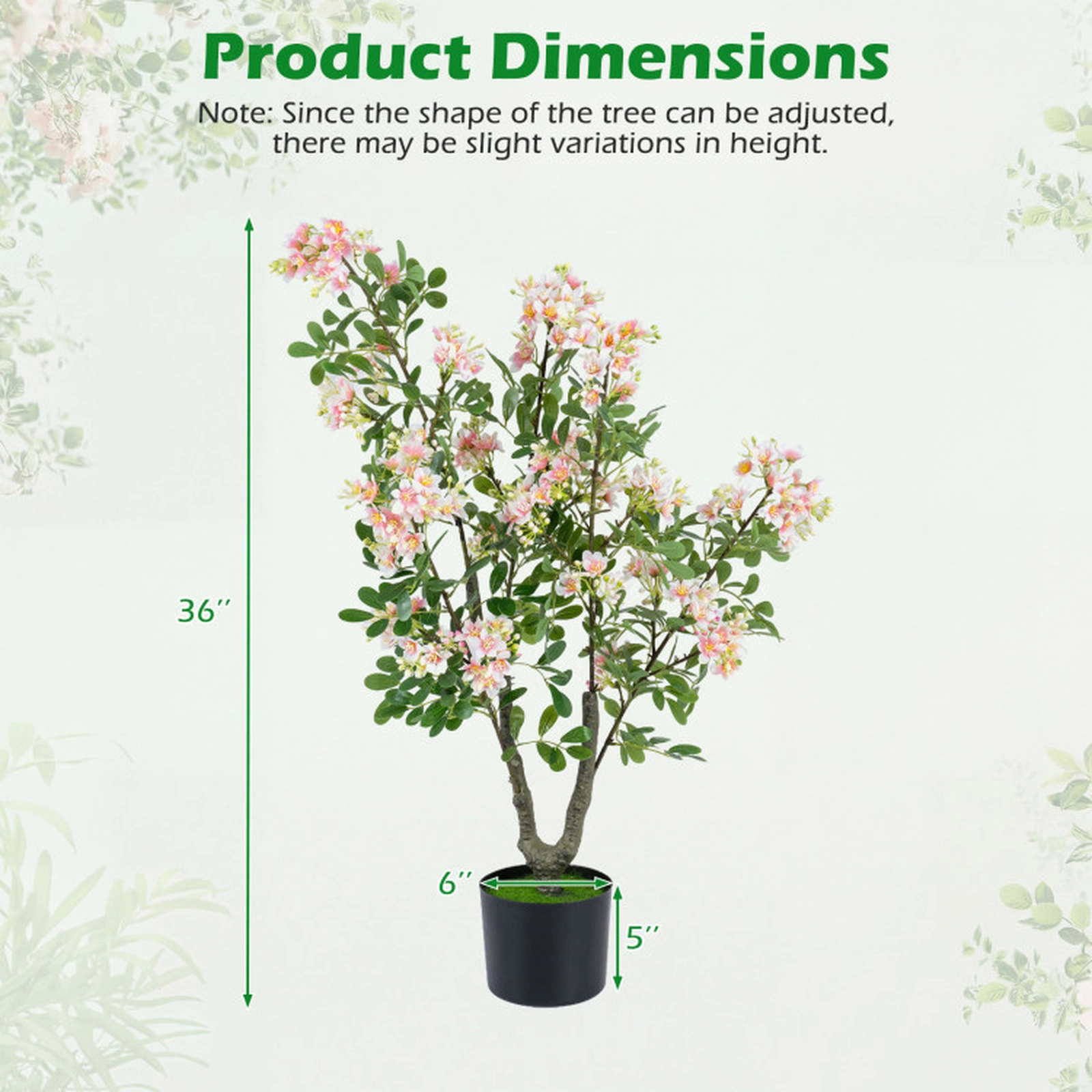 SUGIFT Set of 2 36-in Artificial Impatiens Trees with 210 Silk Flowers Mini Fruits and Cement Base Pink