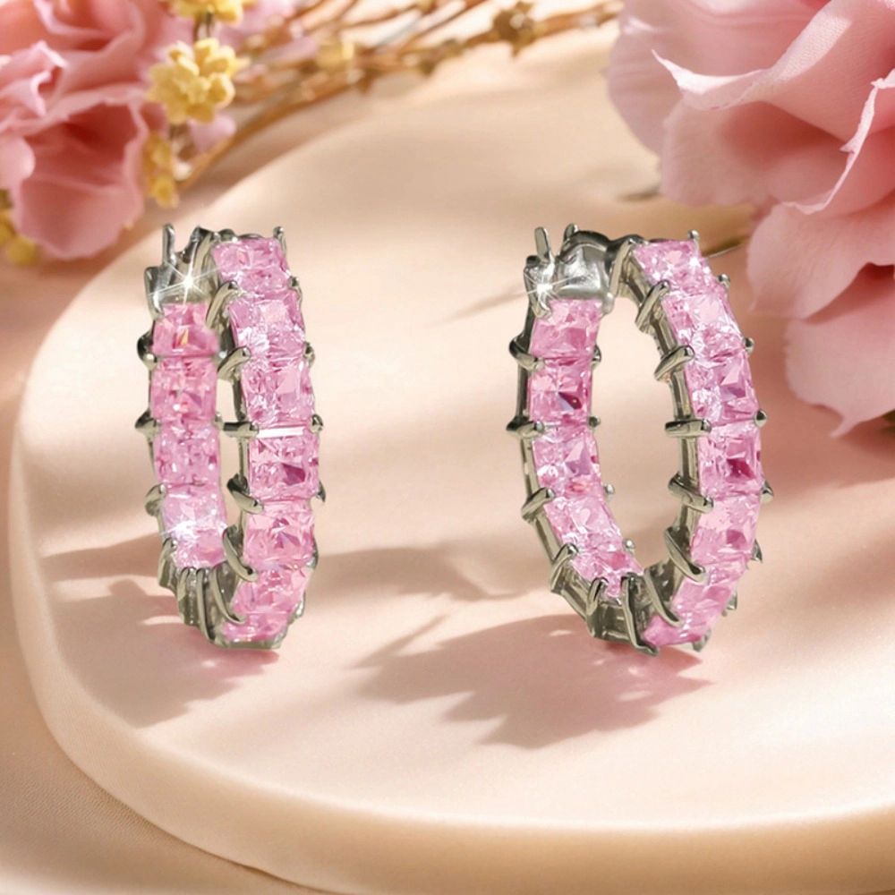 Luxury Trendy Princess Cut Square Cubic Zirconia Hoop Earrings for Women