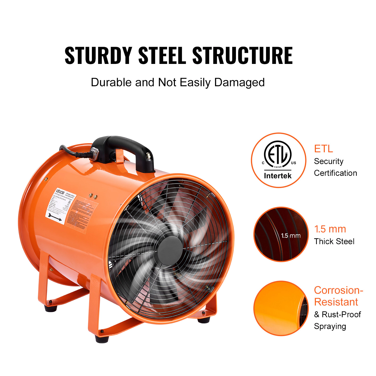 HONGGE Portable Ventilator Heavy Duty Cylinder Fan with Duct Hose Strong Shop Exhaust Blower Industrial Utility Blower