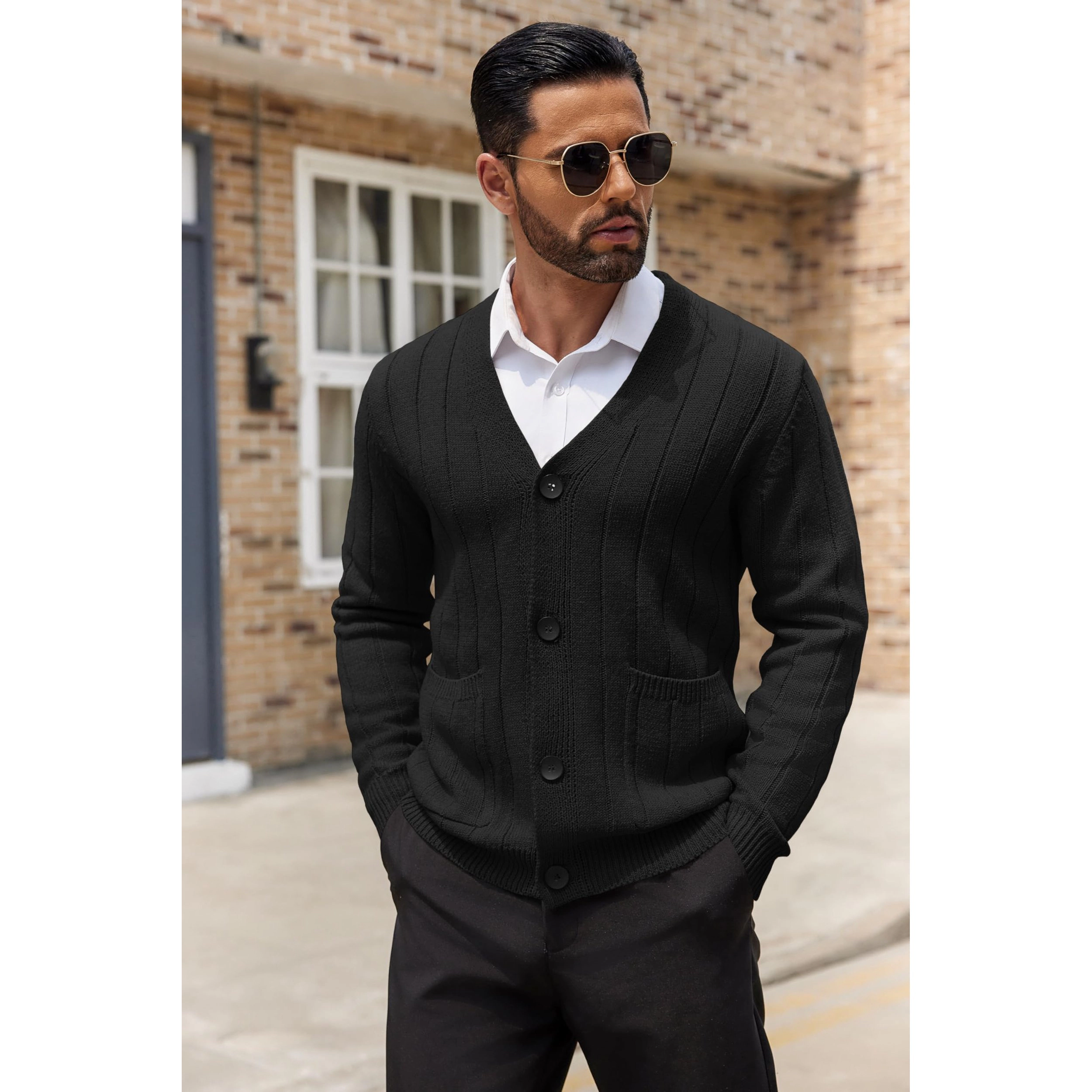 COOFANDY Men's Regular Fit V Neck Long Sleeve Button Down Cardigan Sweater