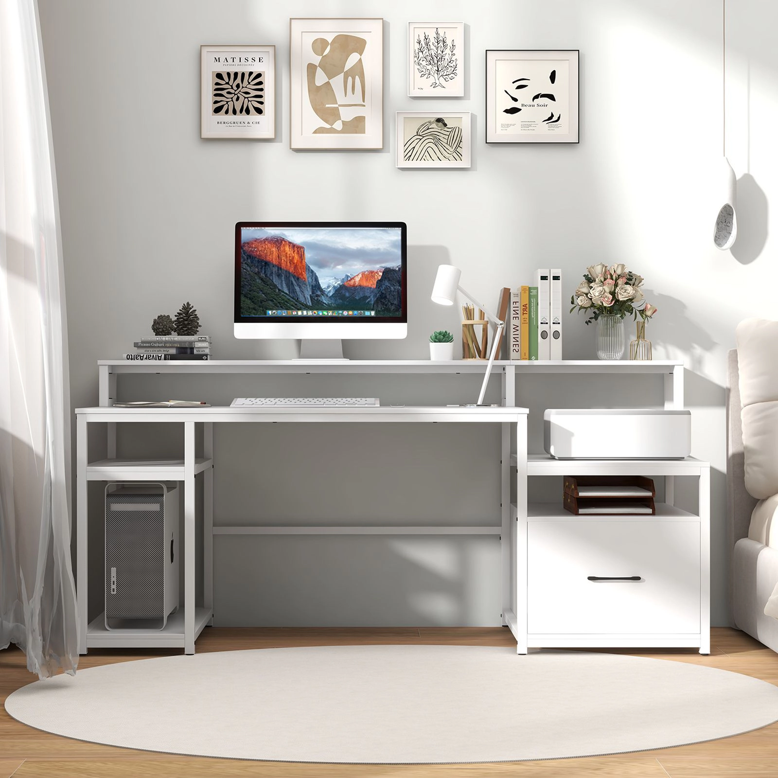 SlickBlue Large Computer Desk with Storage Shelves